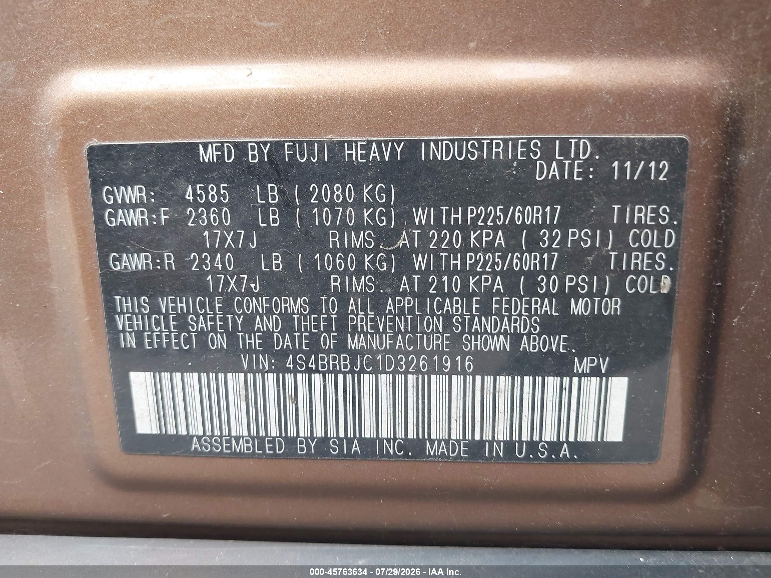 2013 Subaru Outback 2.5i Limited Brown vin: 4S4BRBJC1D3261916
