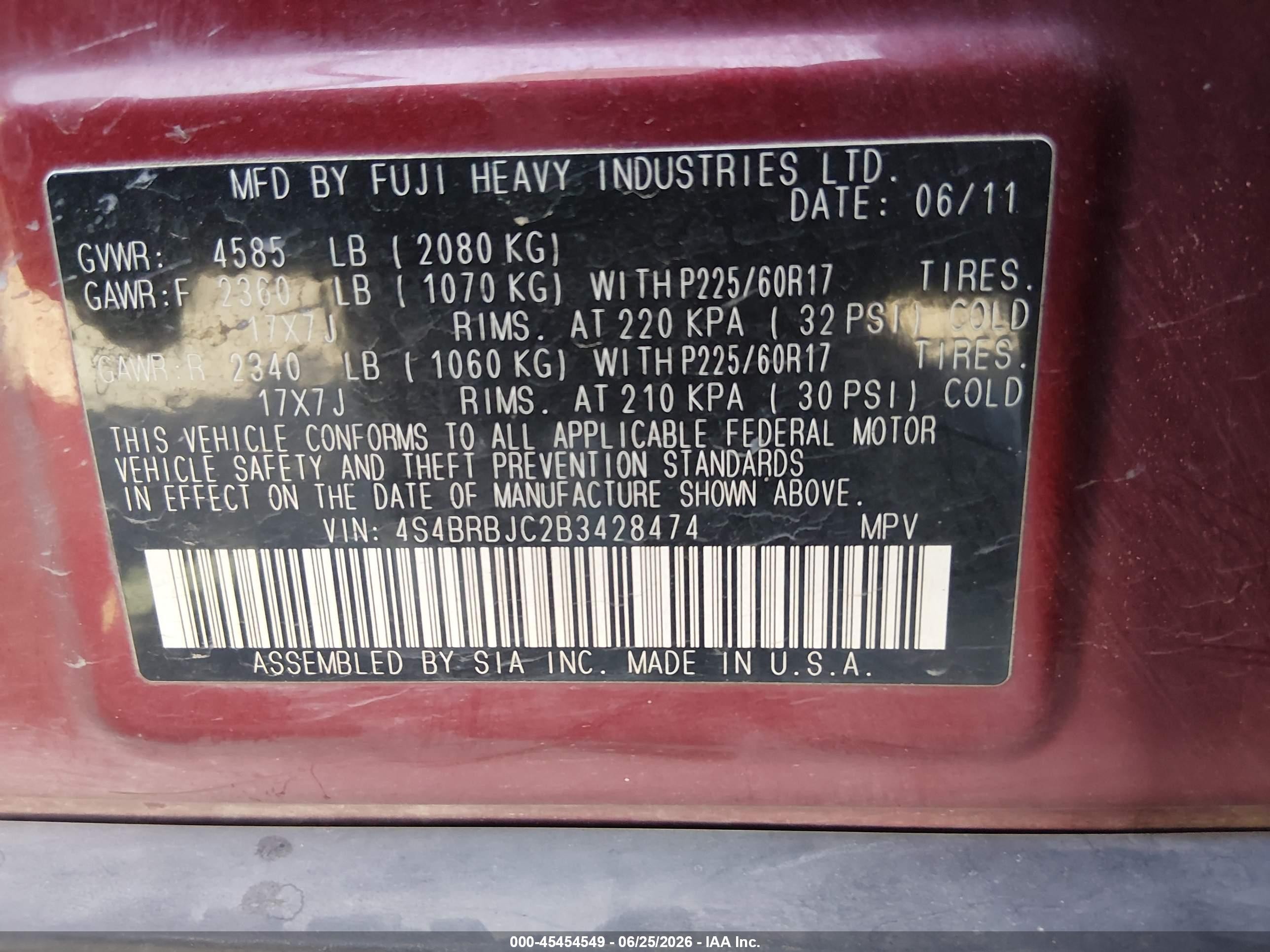 2011 Subaru Outback 2.5i Limited Maroon vin: 4S4BRBJC2B3428474