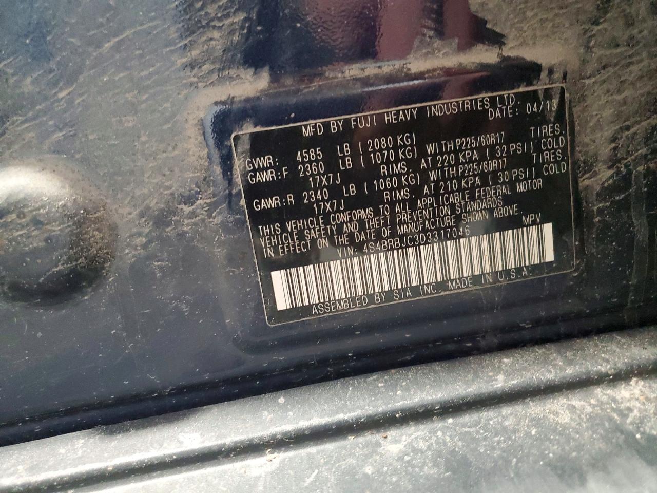 2013 Subaru Outback 2.5i Limited Blue vin: 4S4BRBJC3D3317046