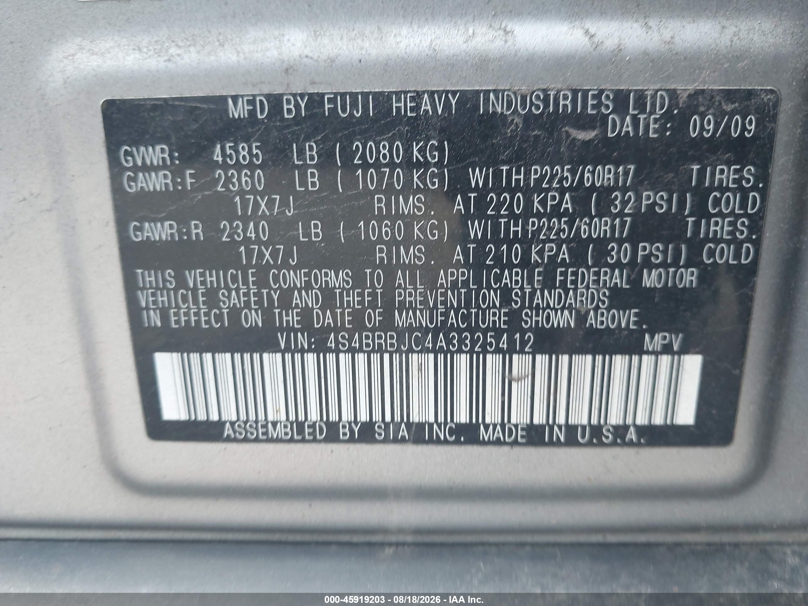 2010 Subaru Outback 2.5i Limited Gray vin: 4S4BRBJC4A3325412