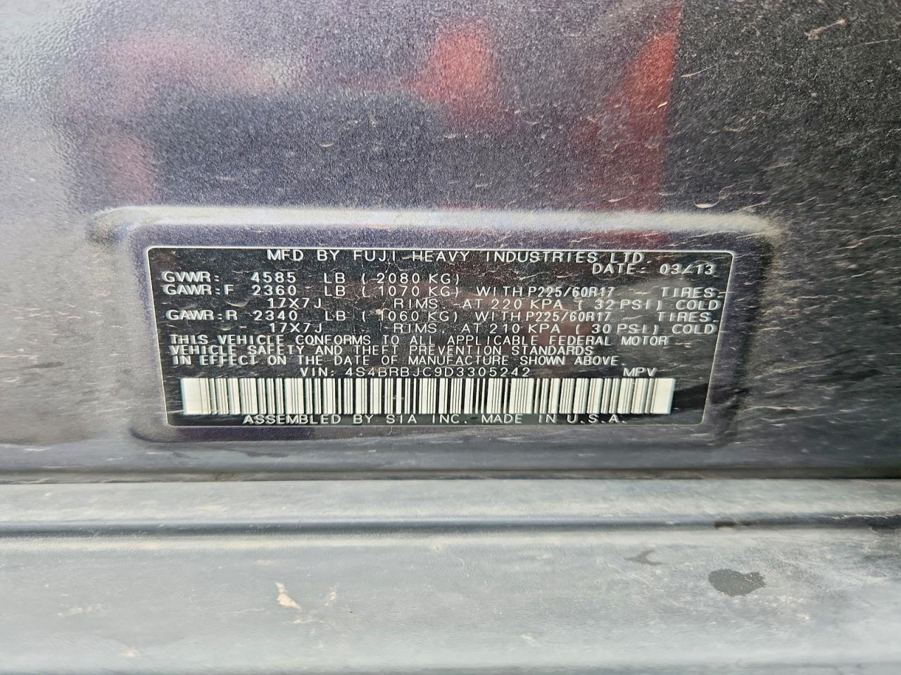 2013 Subaru Outback 2.5i Limited Gray vin: 4S4BRBJC9D3305242