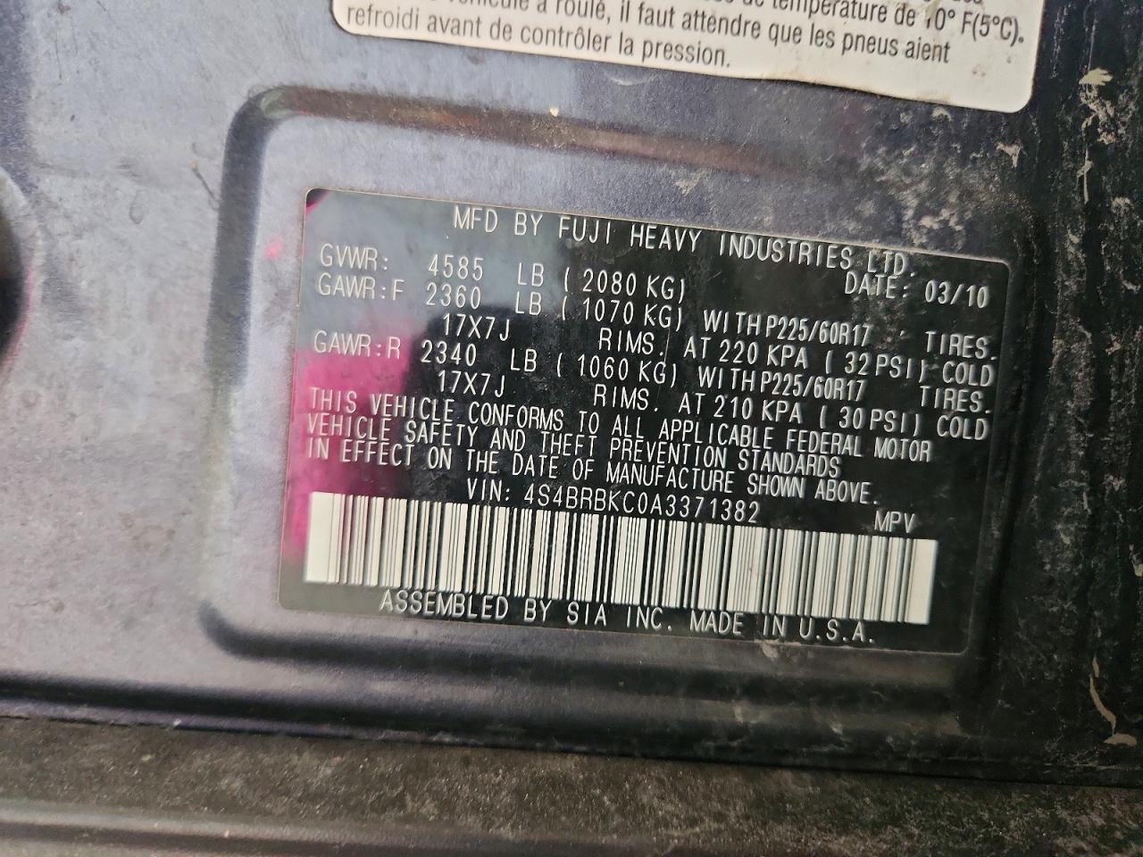 2010 Subaru Outback 2.5i Limited Gray vin: 4S4BRBKC0A3371382