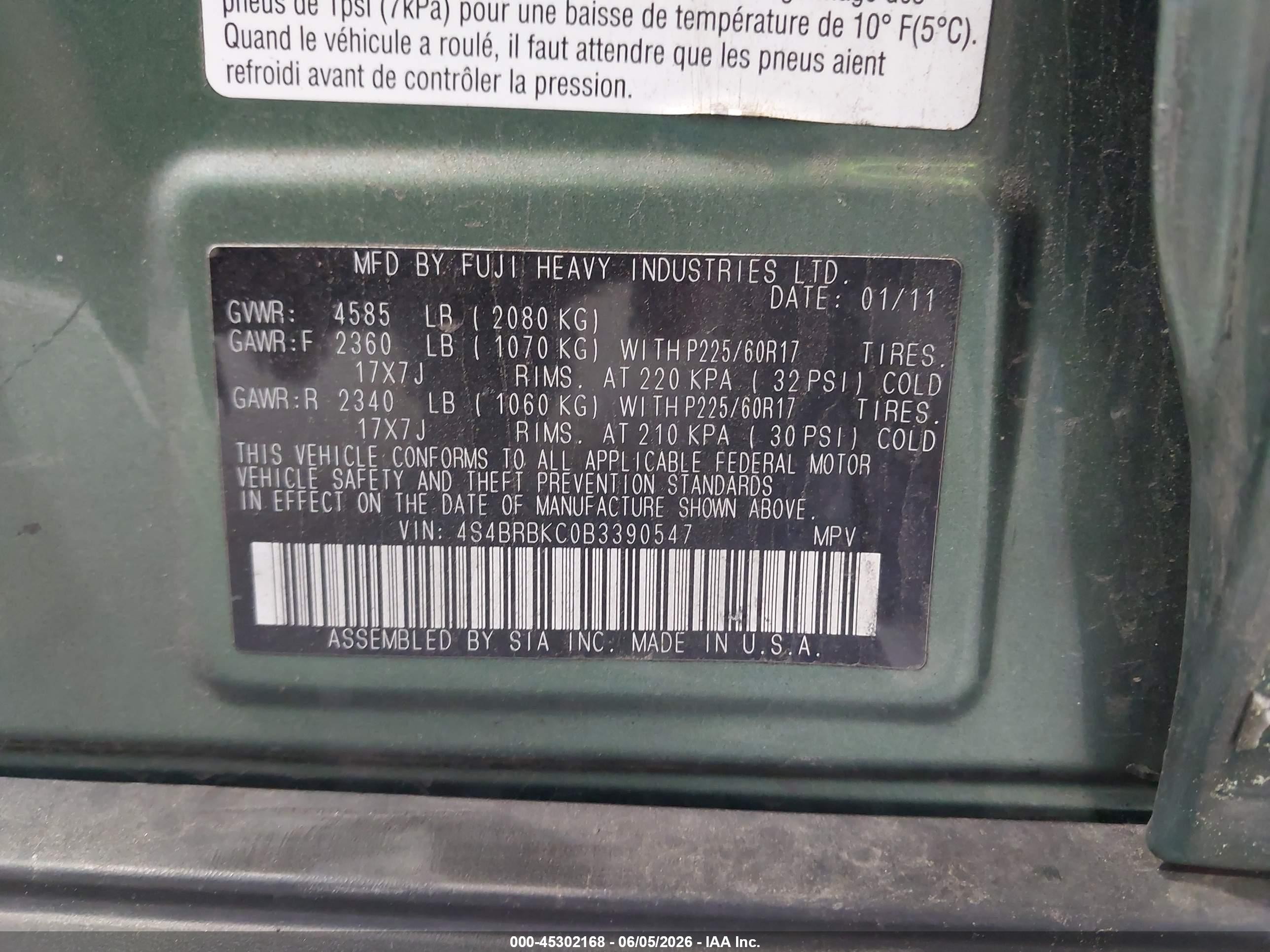 2011 Subaru Outback 2.5i Limited Green vin: 4S4BRBKC0B3390547