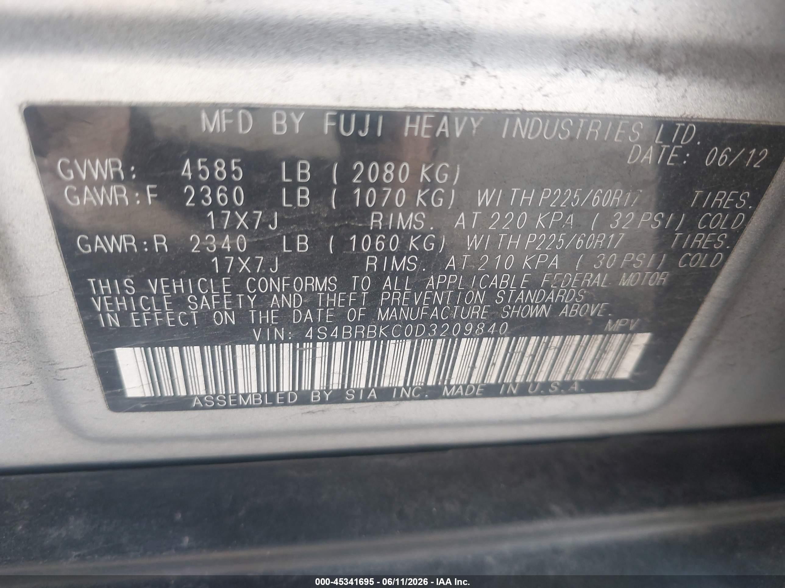 2013 Subaru Outback 2.5i Limited Черный vin: 4S4BRBKC0D3209840