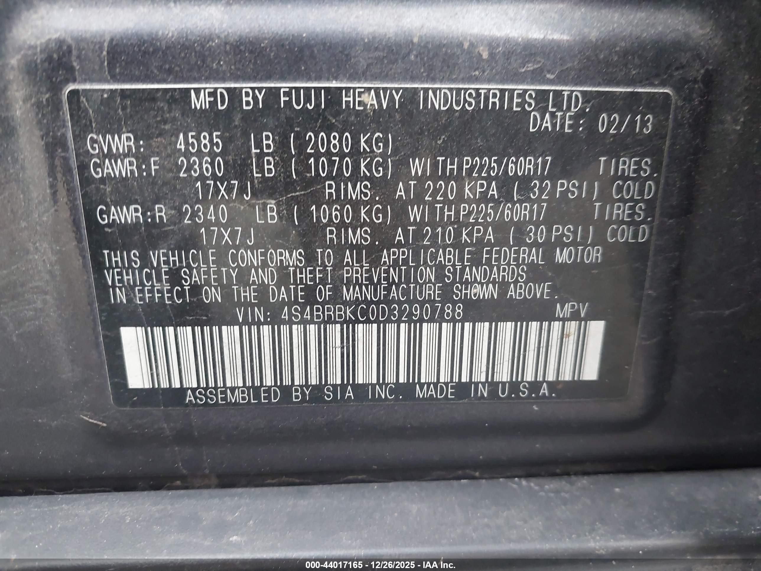 2013 Subaru Outback 2.5i Limited Gray vin: 4S4BRBKC0D3290788