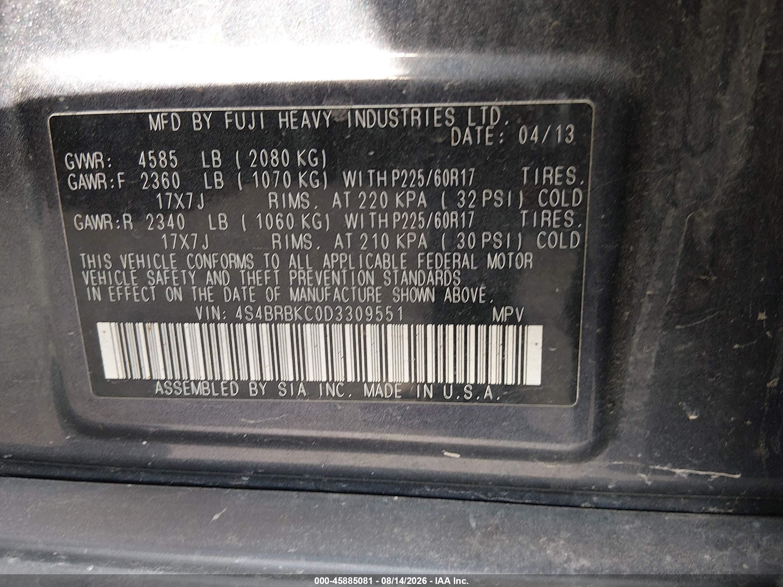 2013 Subaru Outback 2.5i Limited Gray vin: 4S4BRBKC0D3309551