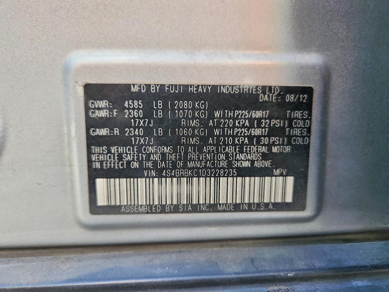 2013 Subaru Outback 2.5i Limited Silver vin: 4S4BRBKC1D3228235