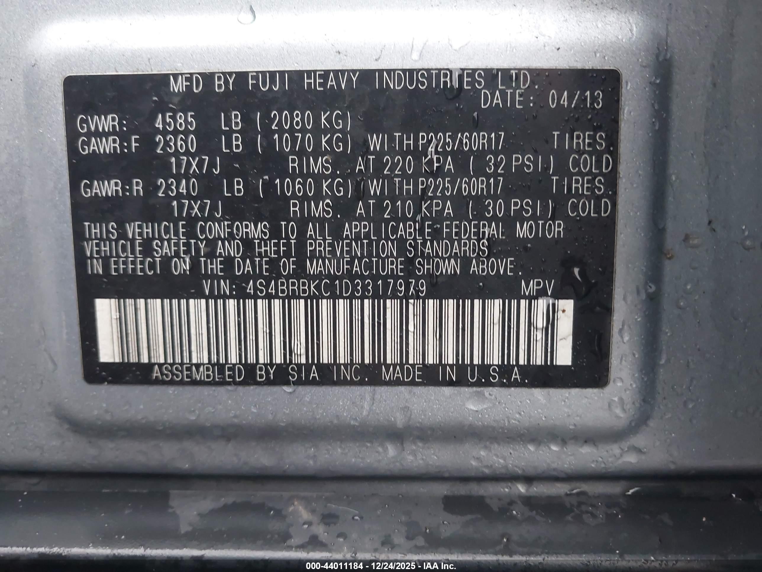 2013 Subaru Outback 2.5i Limited Silver vin: 4S4BRBKC1D3317979