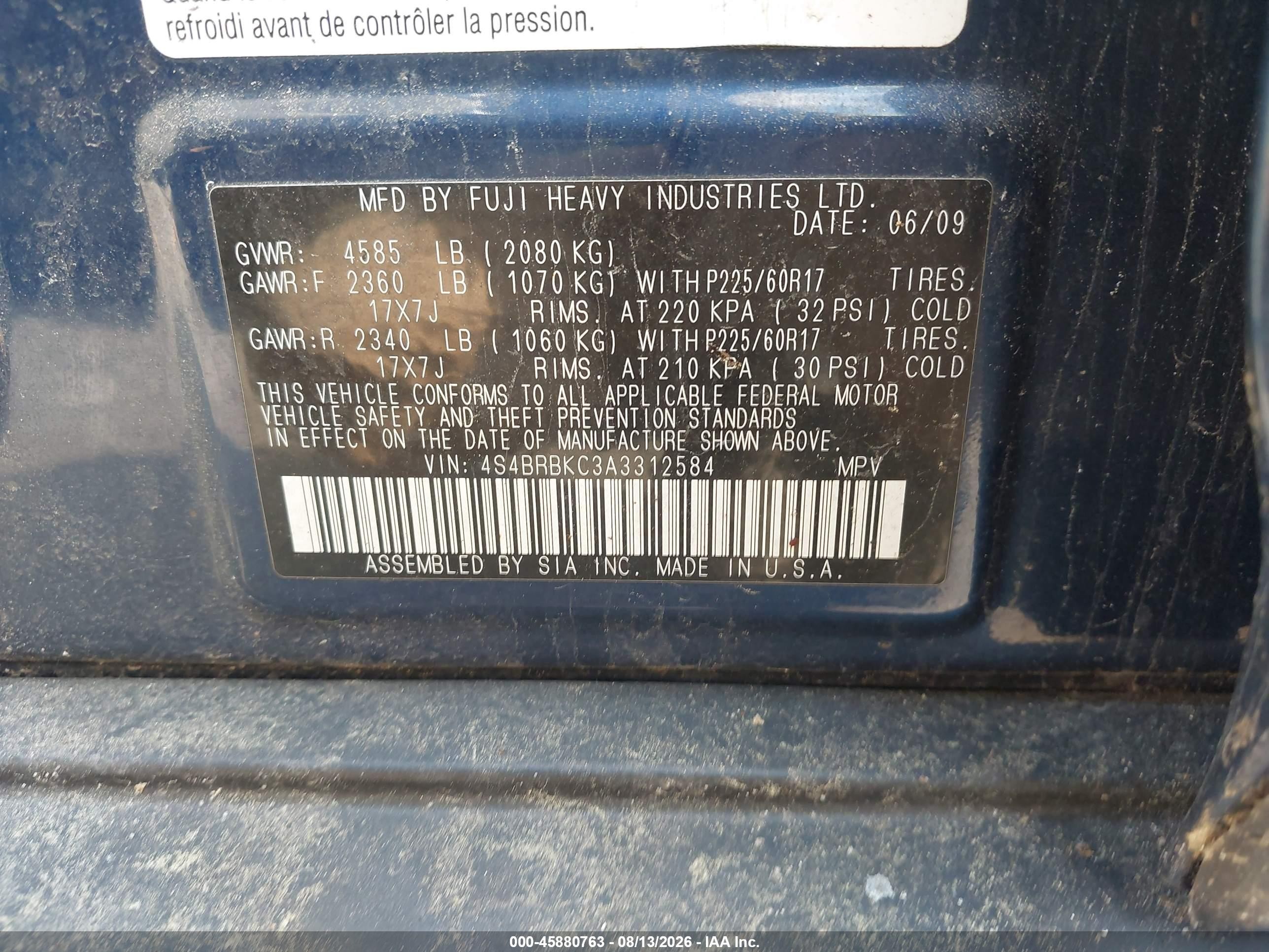 2010 Subaru Outback 2.5i Limited Blue vin: 4S4BRBKC3A3312584