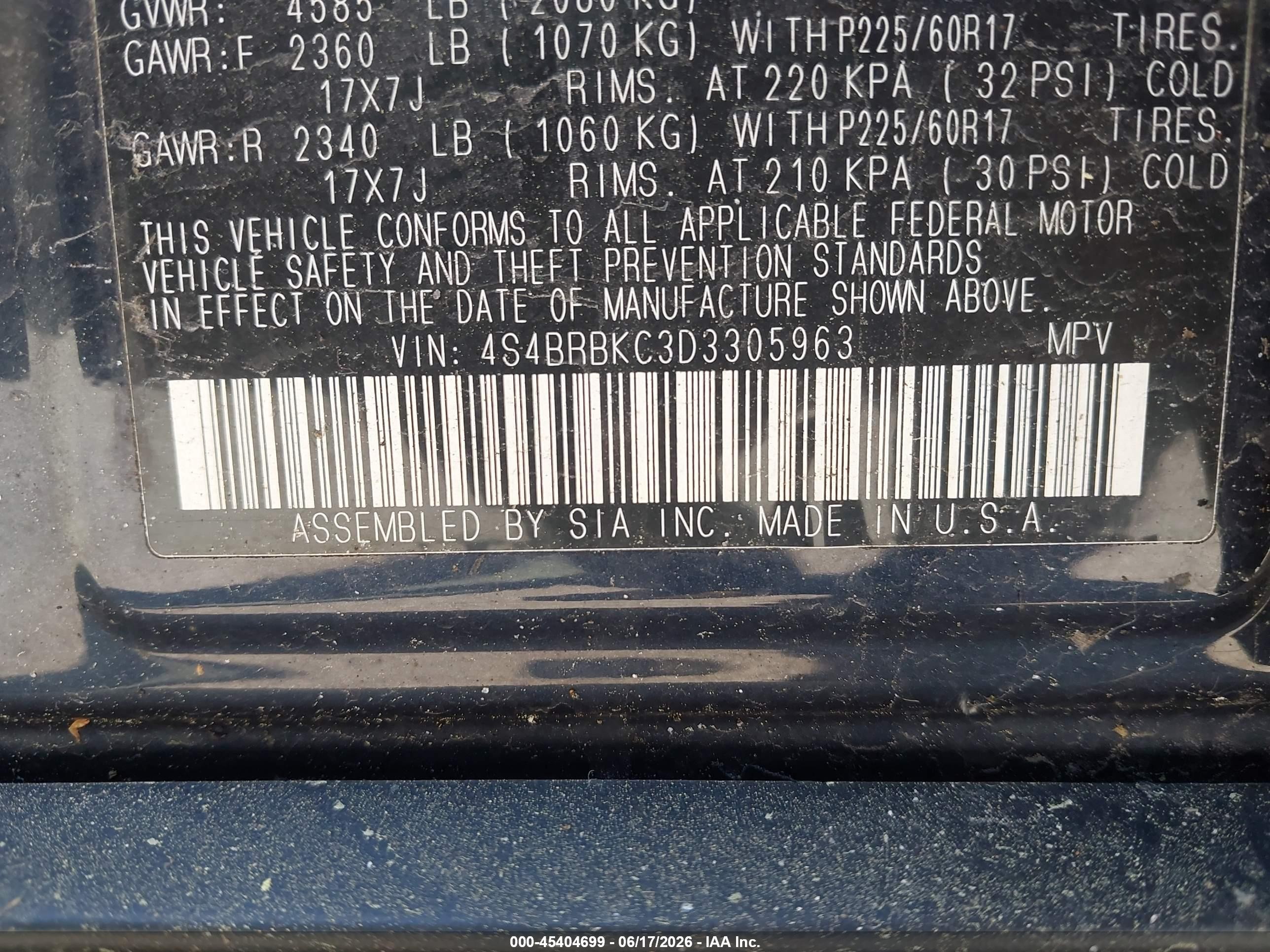 2013 Subaru Outback 2.5i Limited Blue vin: 4S4BRBKC3D3305963