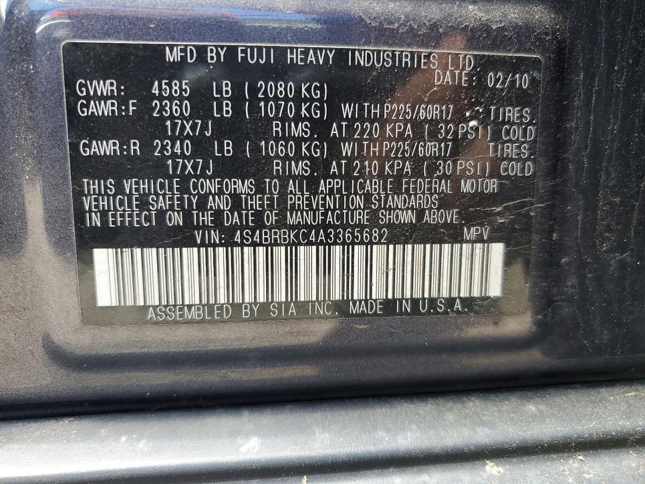 2010 Subaru Outback 2.5i Limited Black vin: 4S4BRBKC4A3365682