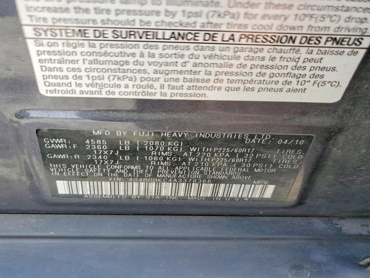2010 Subaru Outback 2.5i Limited Gray vin: 4S4BRBKC4A3378366