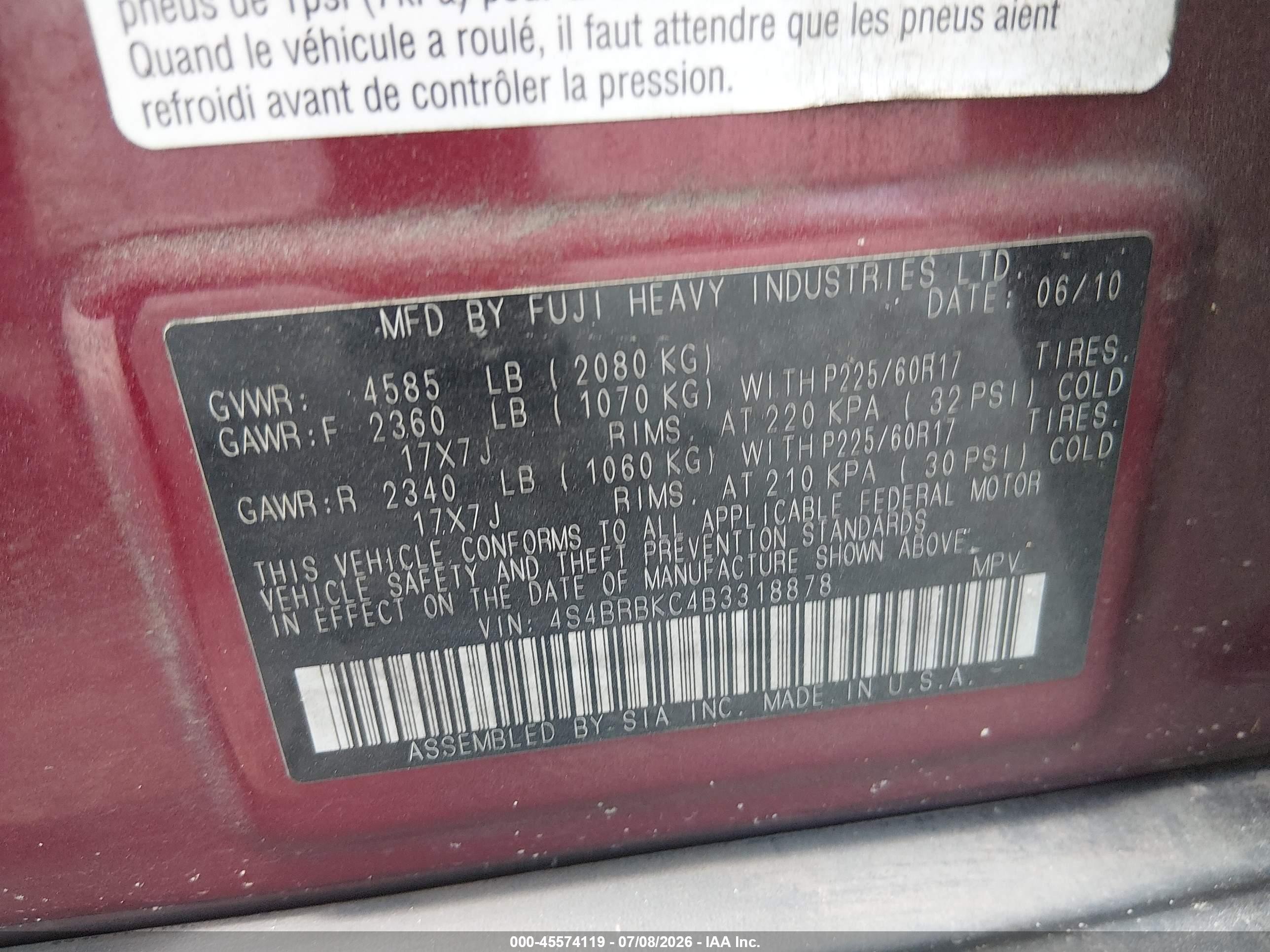 2011 Subaru Outback 2.5i Limited Red vin: 4S4BRBKC4B3318878