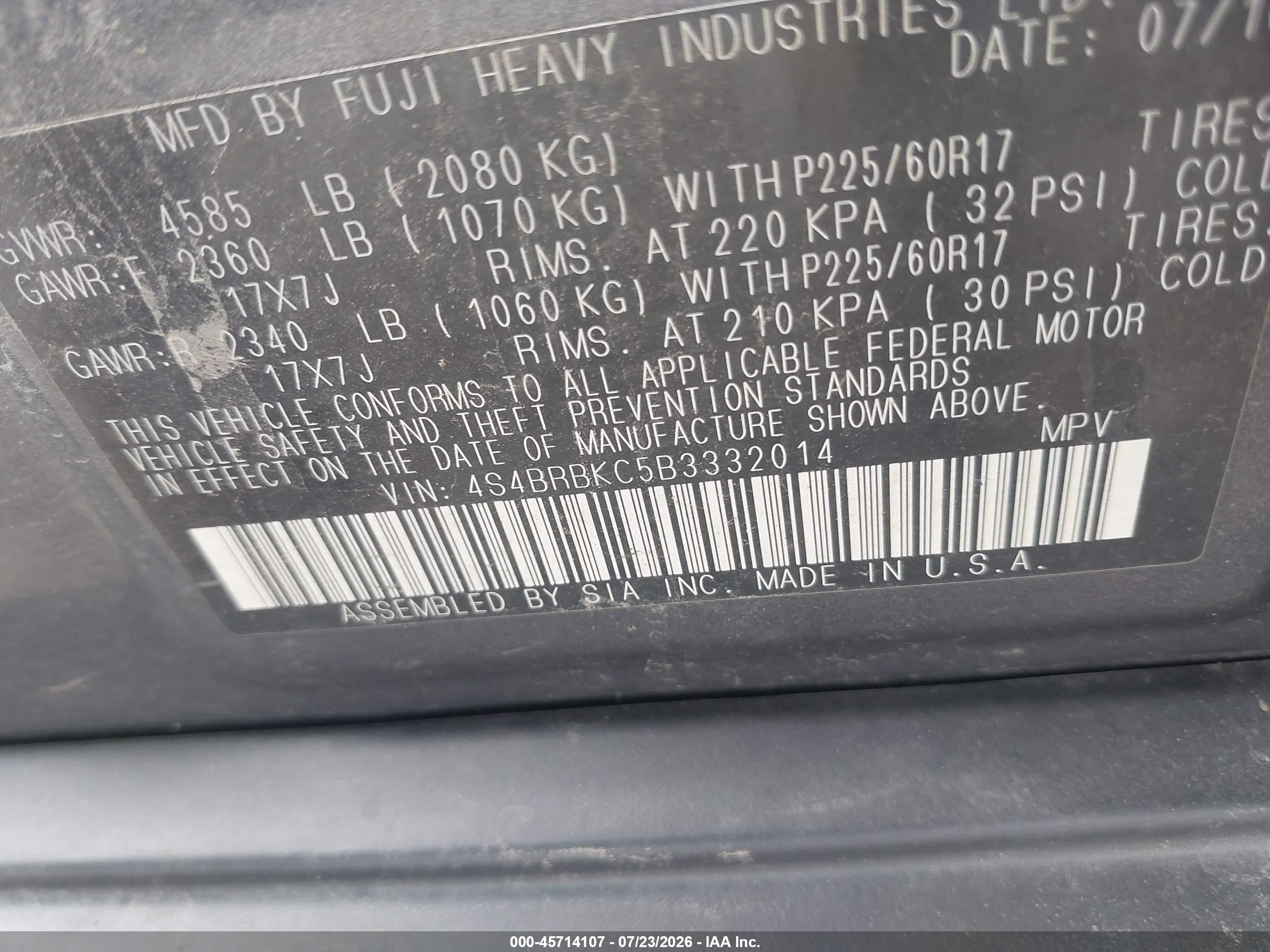 2011 Subaru Outback 2.5i Limited Gray vin: 4S4BRBKC5B3332014