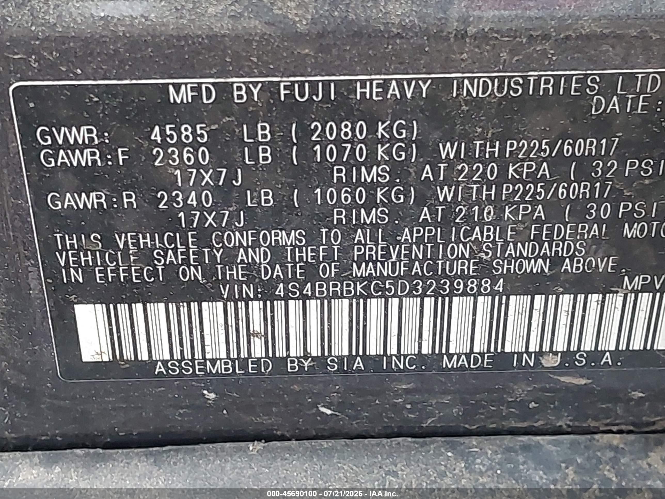 2013 Subaru Outback 2.5i Limited Черный vin: 4S4BRBKC5D3239884