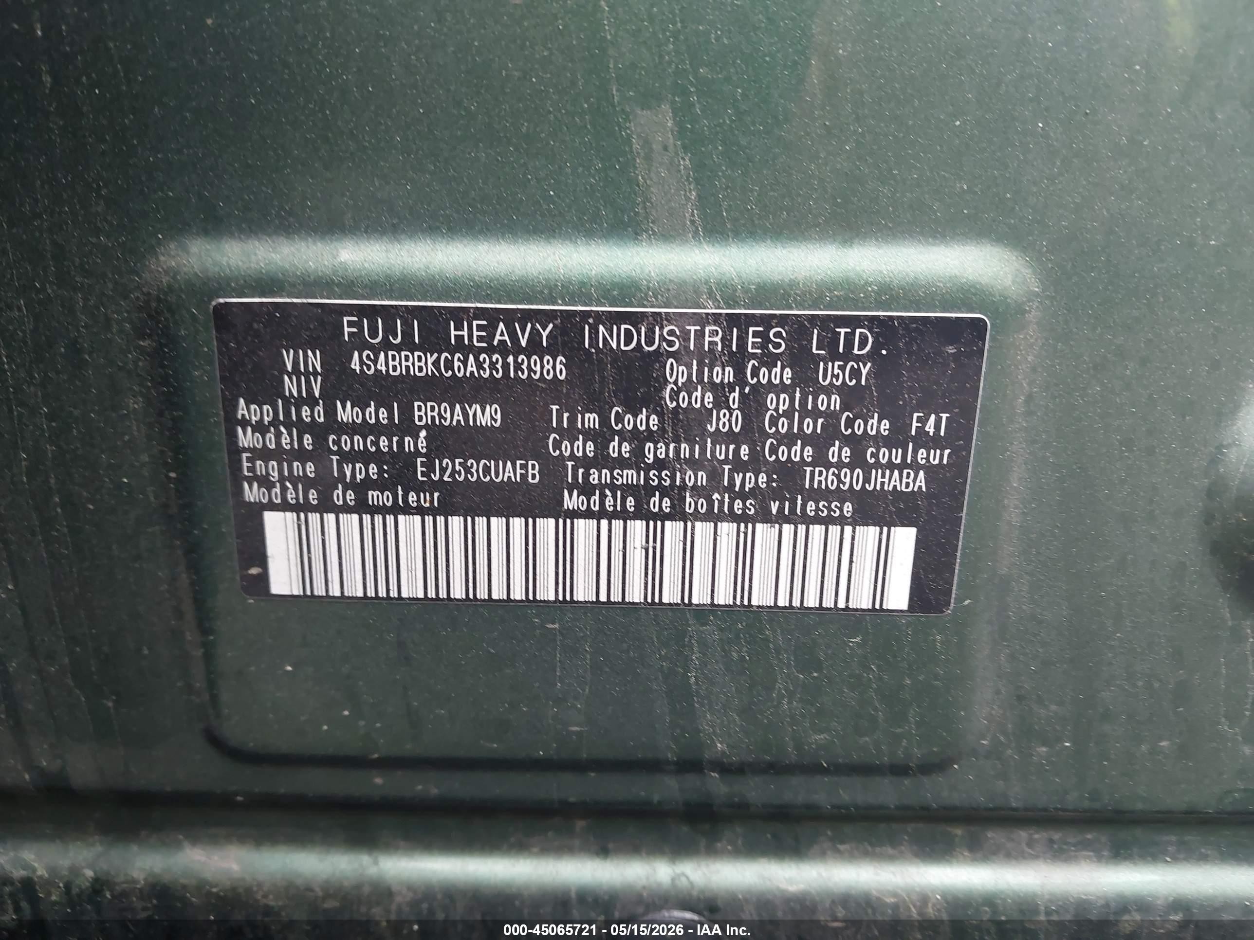 2010 Subaru Outback 2.5i Limited Green vin: 4S4BRBKC6A3313986