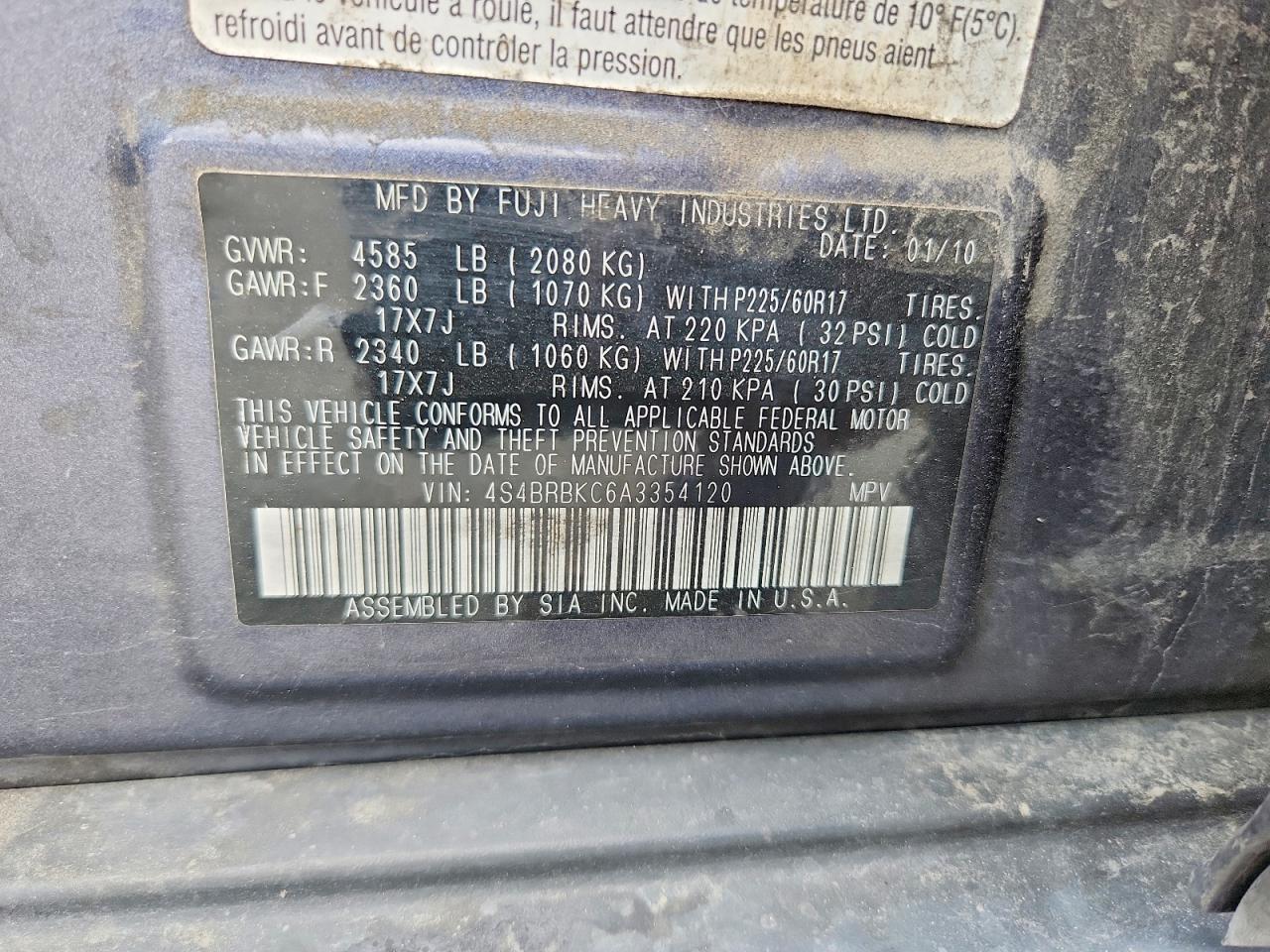 2010 Subaru Outback 2.5i Limited Charcoal vin: 4S4BRBKC6A3354120
