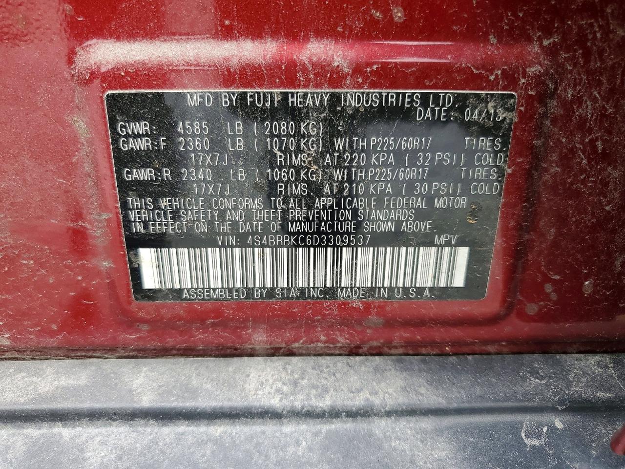 2013 Subaru Outback 2.5i Limited Бордовый vin: 4S4BRBKC6D3309537
