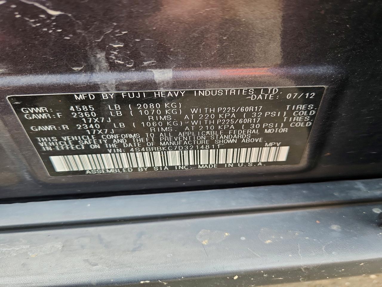 2013 Subaru Outback 2.5i Limited Black vin: 4S4BRBKC7D3214811