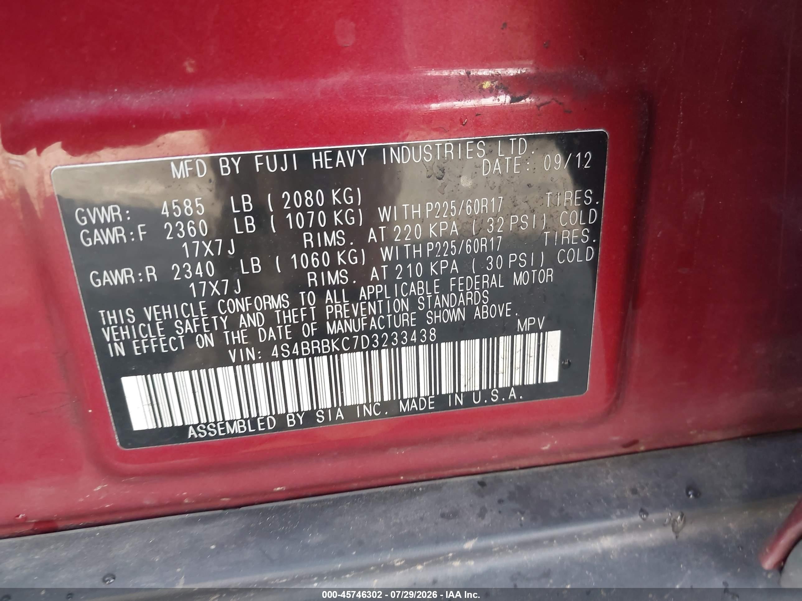 2013 Subaru Outback 2.5i Limited Red vin: 4S4BRBKC7D3233438