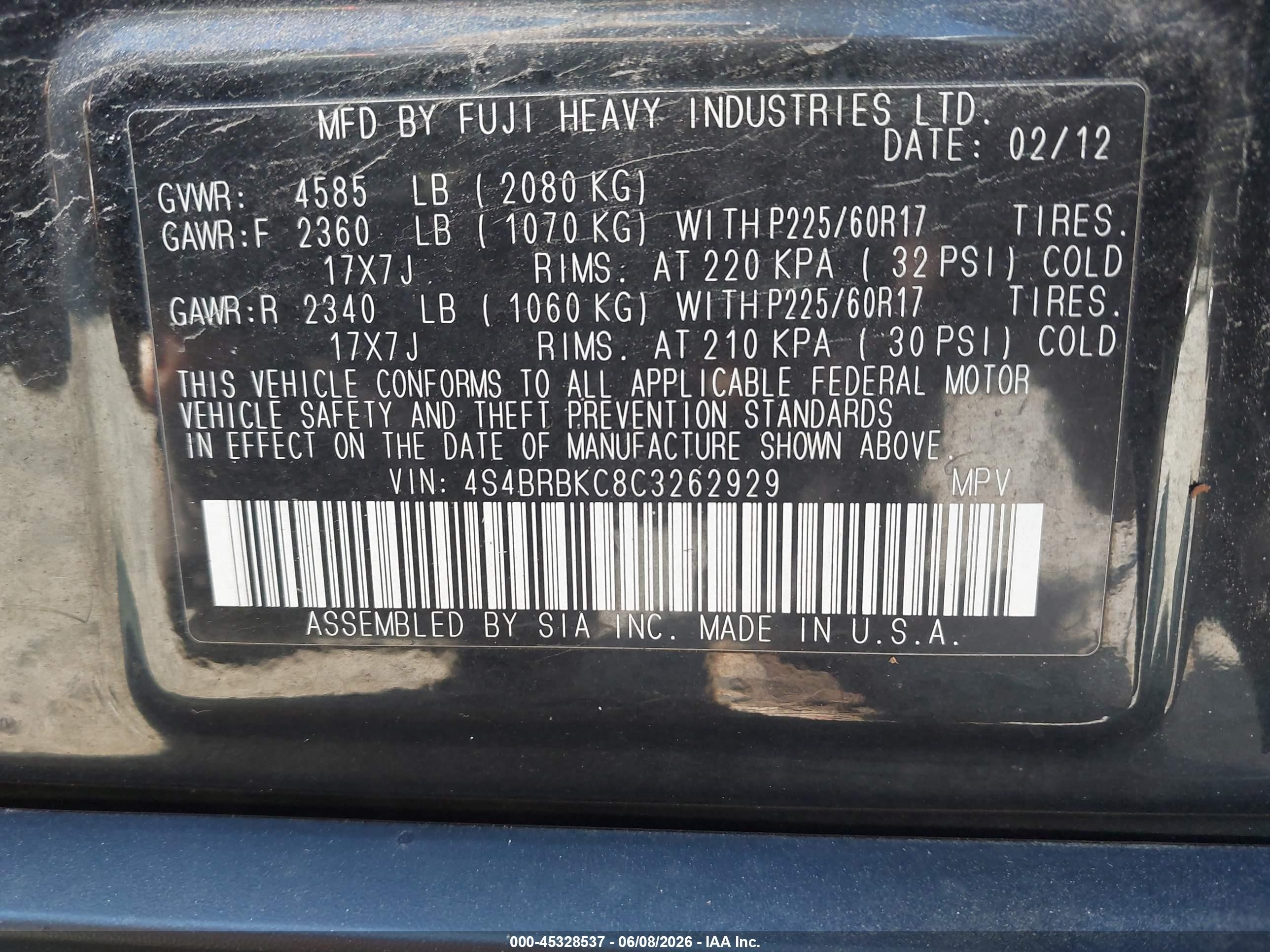 2012 Subaru Outback 2.5i Limited Black vin: 4S4BRBKC8C3262929