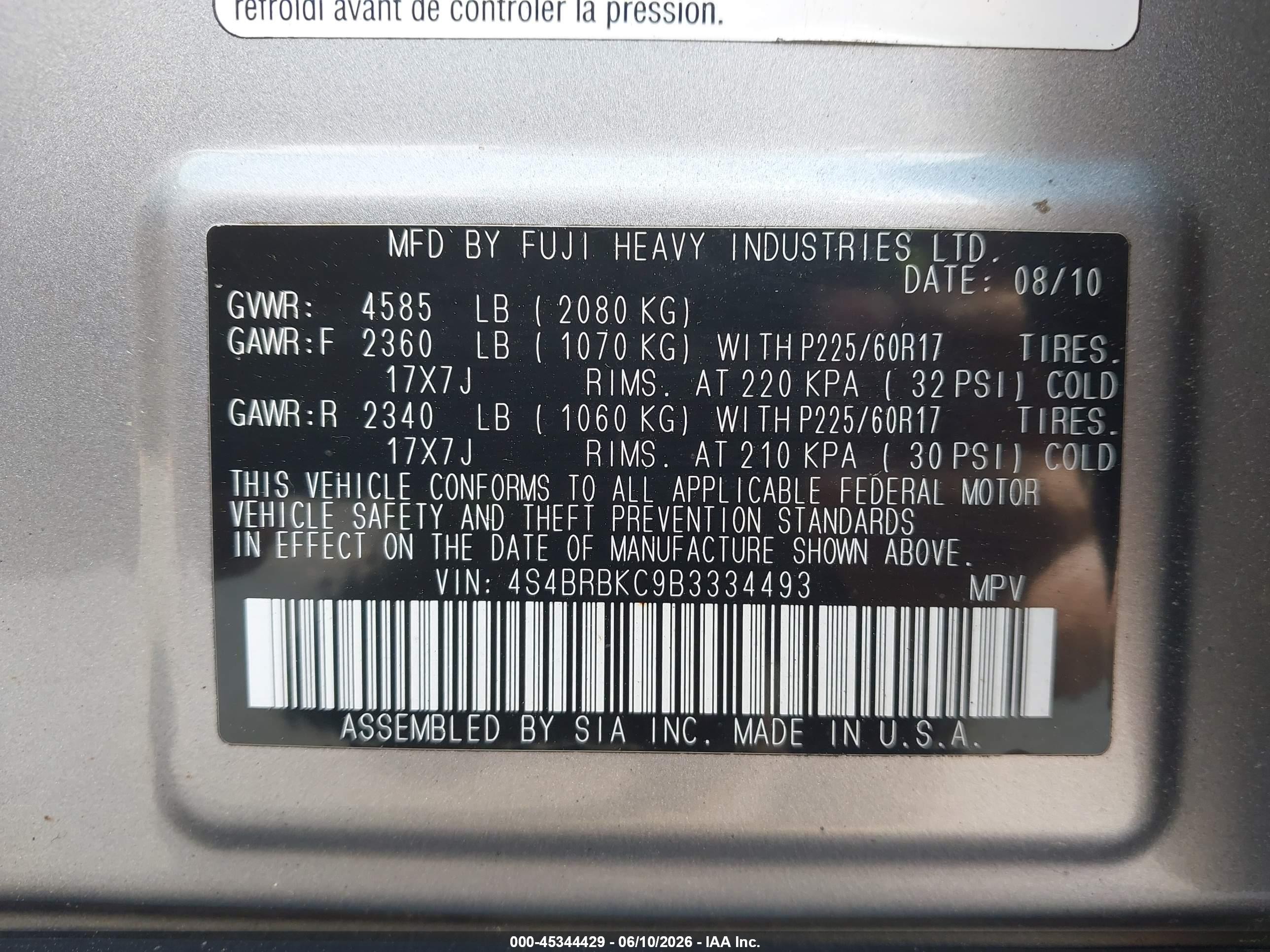 2011 Subaru Outback 2.5i Limited Silver vin: 4S4BRBKC9B3334493