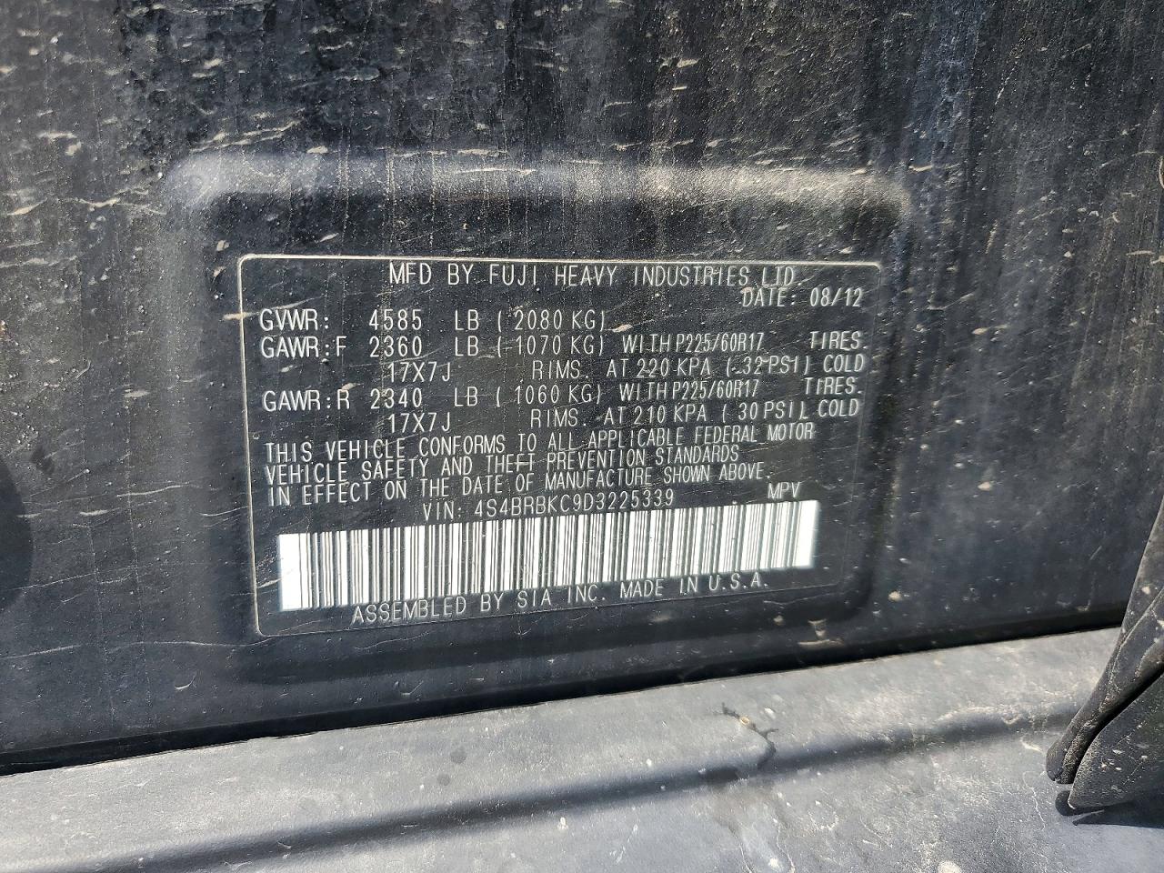 2013 Subaru Outback 2.5i Limited Black vin: 4S4BRBKC9D3225339