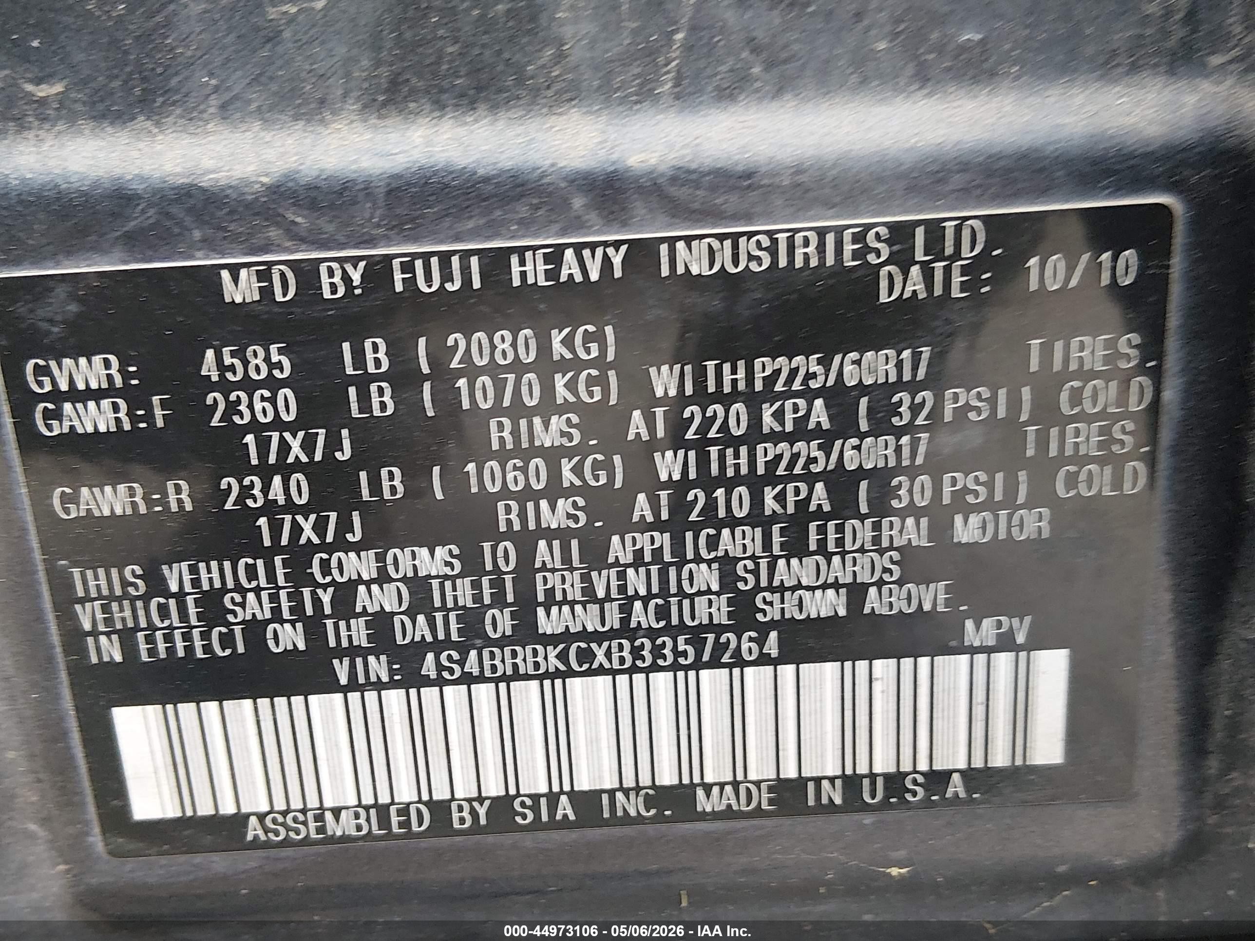 2011 Subaru Outback 2.5i Limited Dark Blue vin: 4S4BRBKCXB3357264