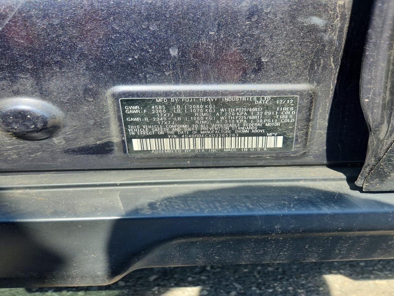 2013 Subaru Outback 2.5i Limited Black vin: 4S4BRBKCXD3265283