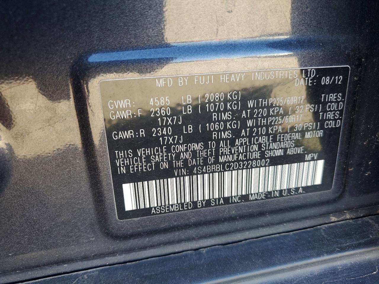 2013 Subaru Outback 2.5i Limited Gray vin: 4S4BRBLC2D3228002