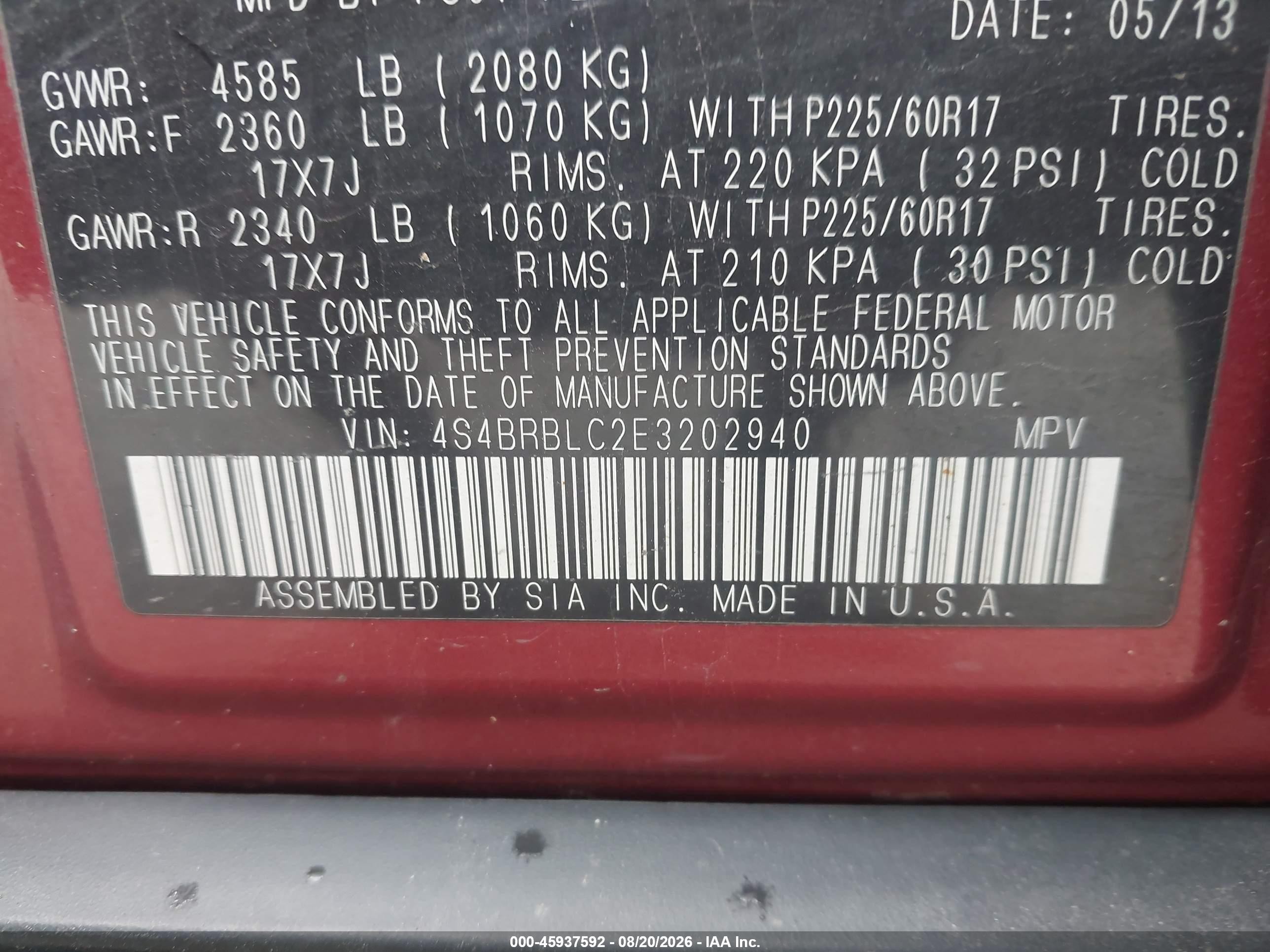 2014 Subaru Outback 2.5i Limited Red vin: 4S4BRBLC2E3202940