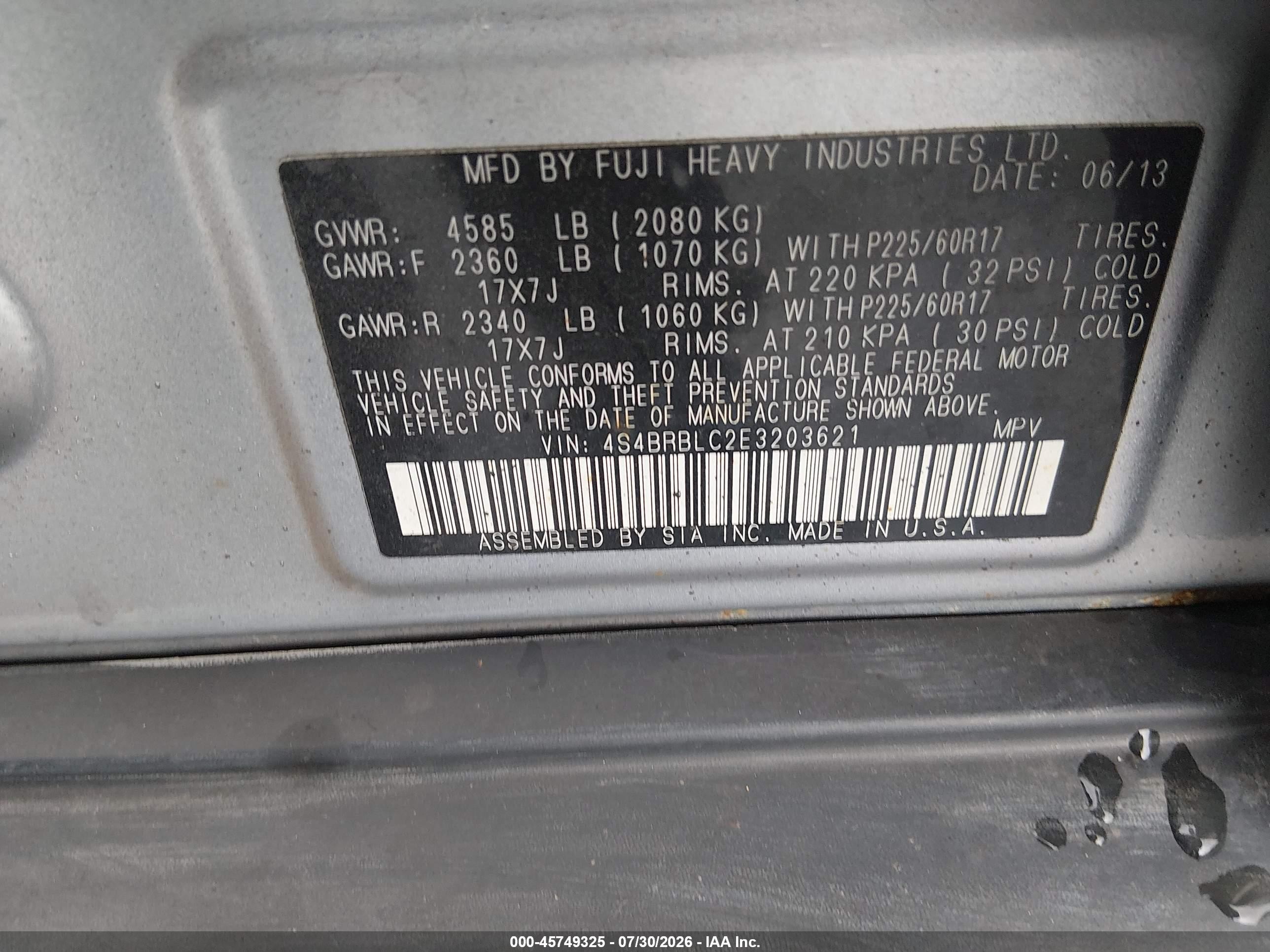 2014 Subaru Outback 2.5i Limited Gray vin: 4S4BRBLC2E3203621