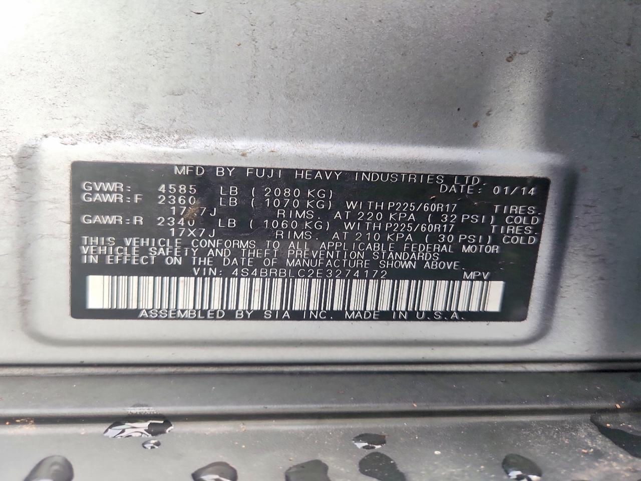 2014 Subaru Outback 2.5i Limited Серебряный vin: 4S4BRBLC2E3274172
