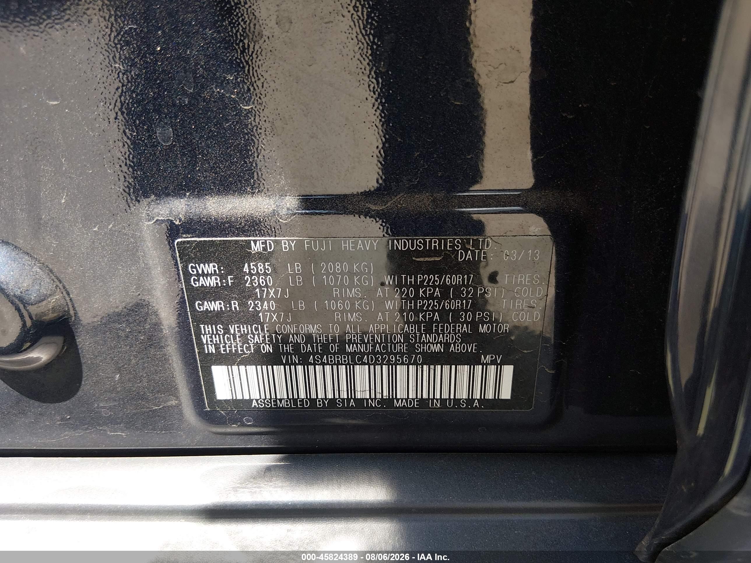 2013 Subaru Outback 2.5i Limited Dark Blue vin: 4S4BRBLC4D3295670
