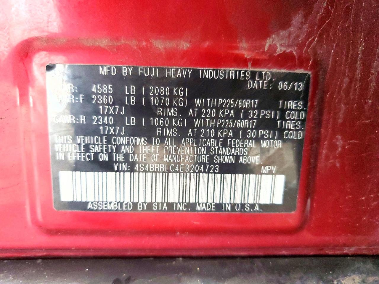2014 Subaru Outback 2.5i Limited Red vin: 4S4BRBLC4E3204723