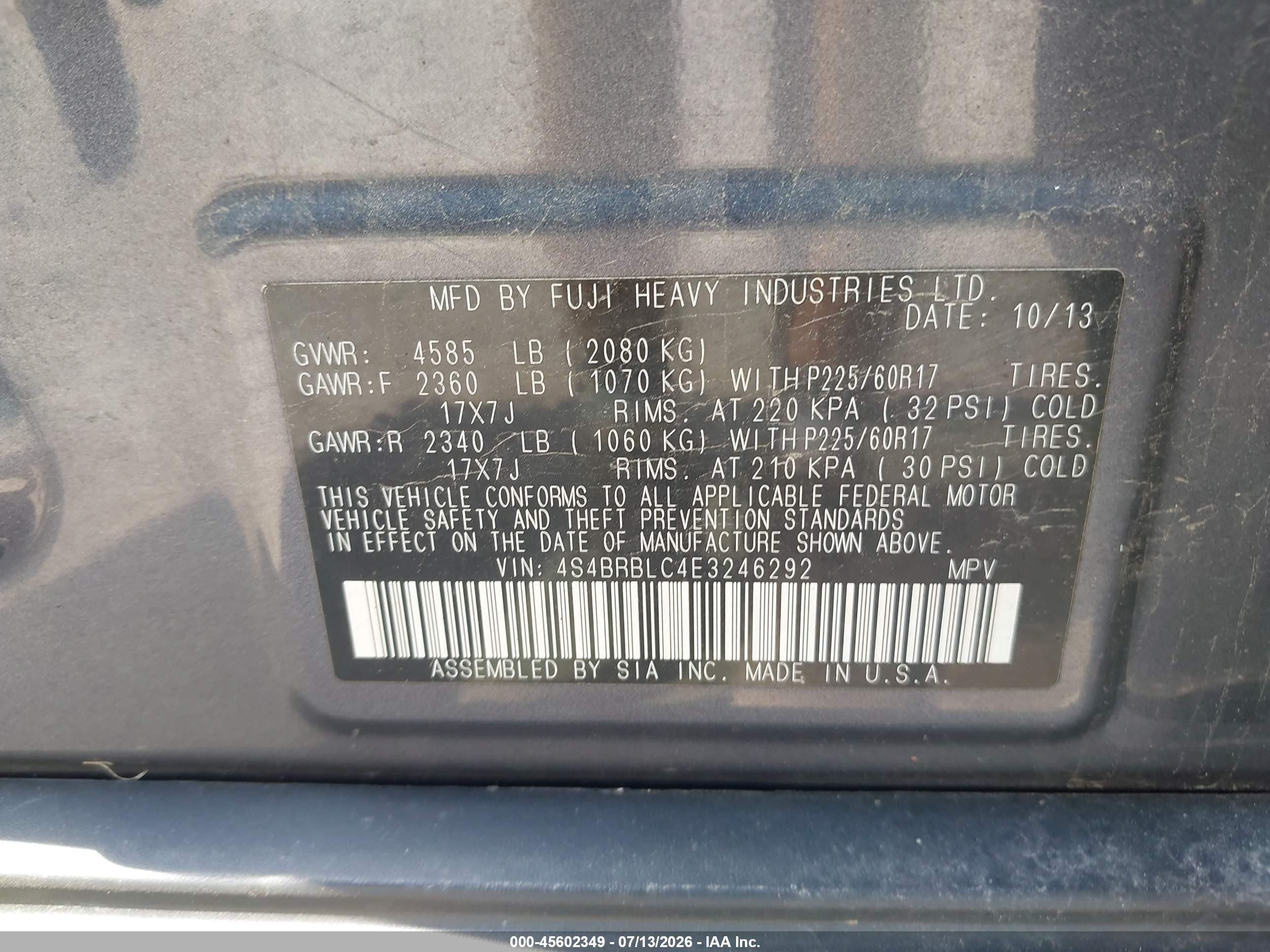 2014 Subaru Outback 2.5i Limited Gray vin: 4S4BRBLC4E3246292