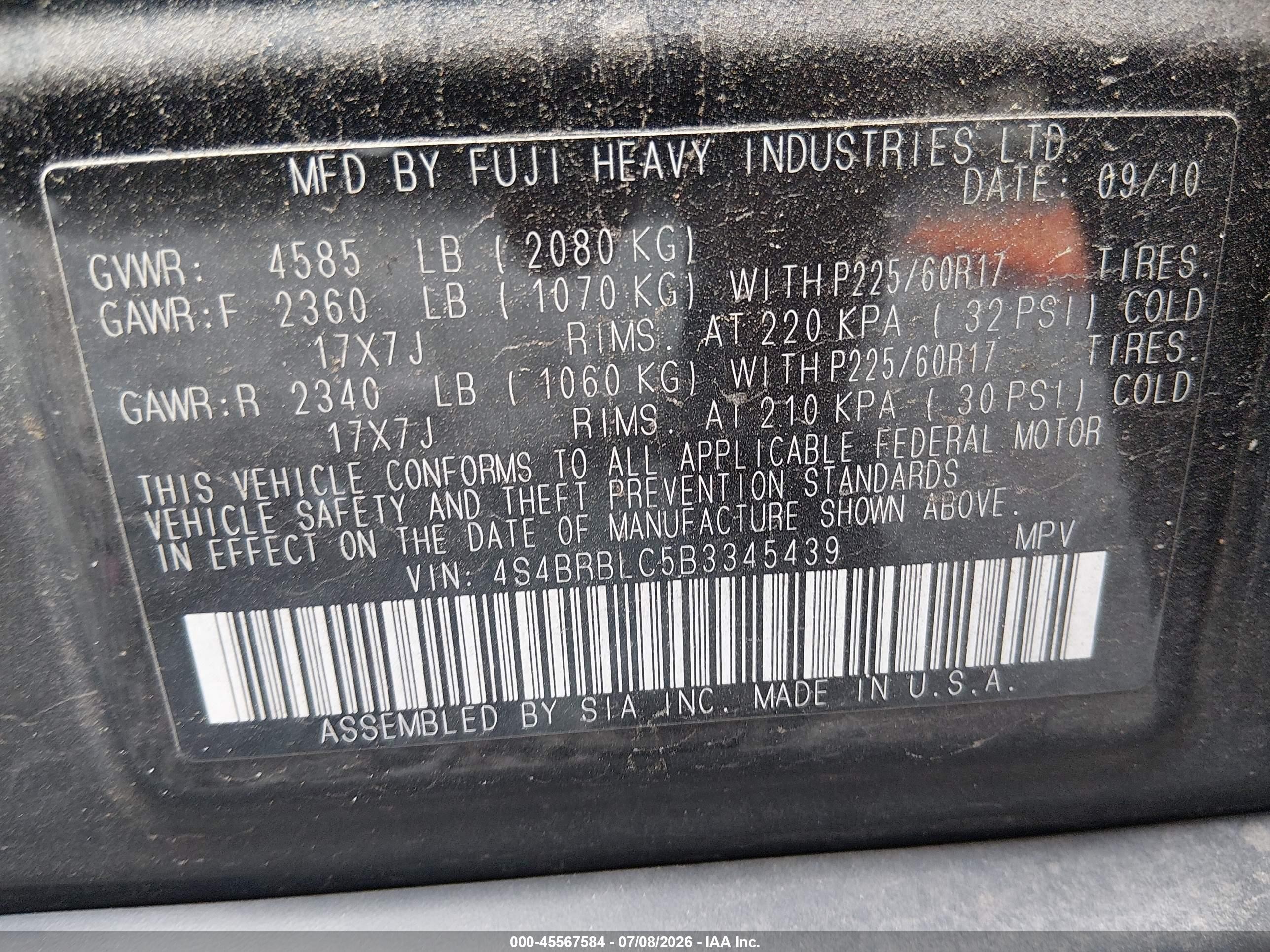 2011 Subaru Outback 2.5i Limited Black vin: 4S4BRBLC5B3345439