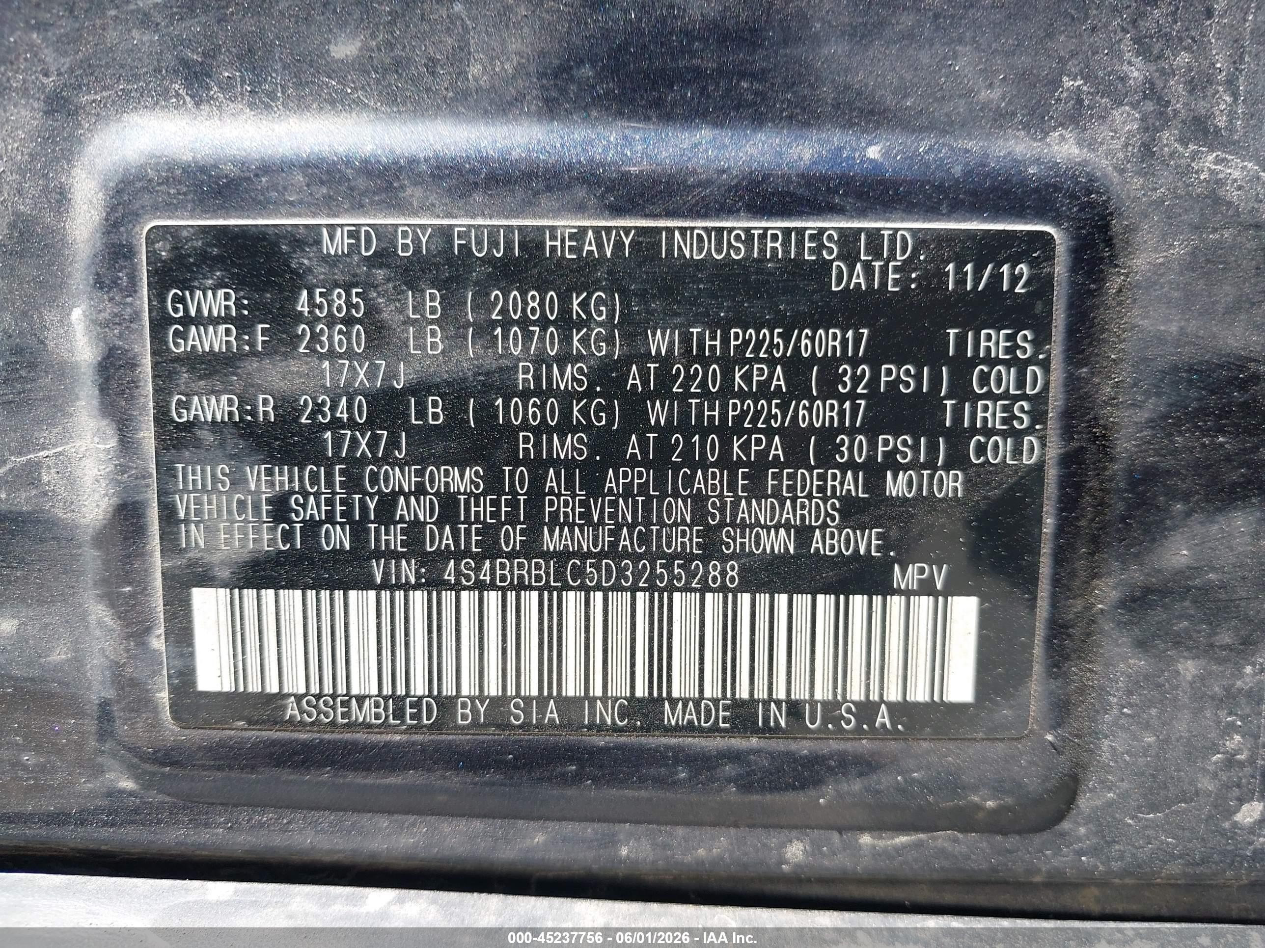 2013 Subaru Outback 2.5i Limited Navy vin: 4S4BRBLC5D3255288