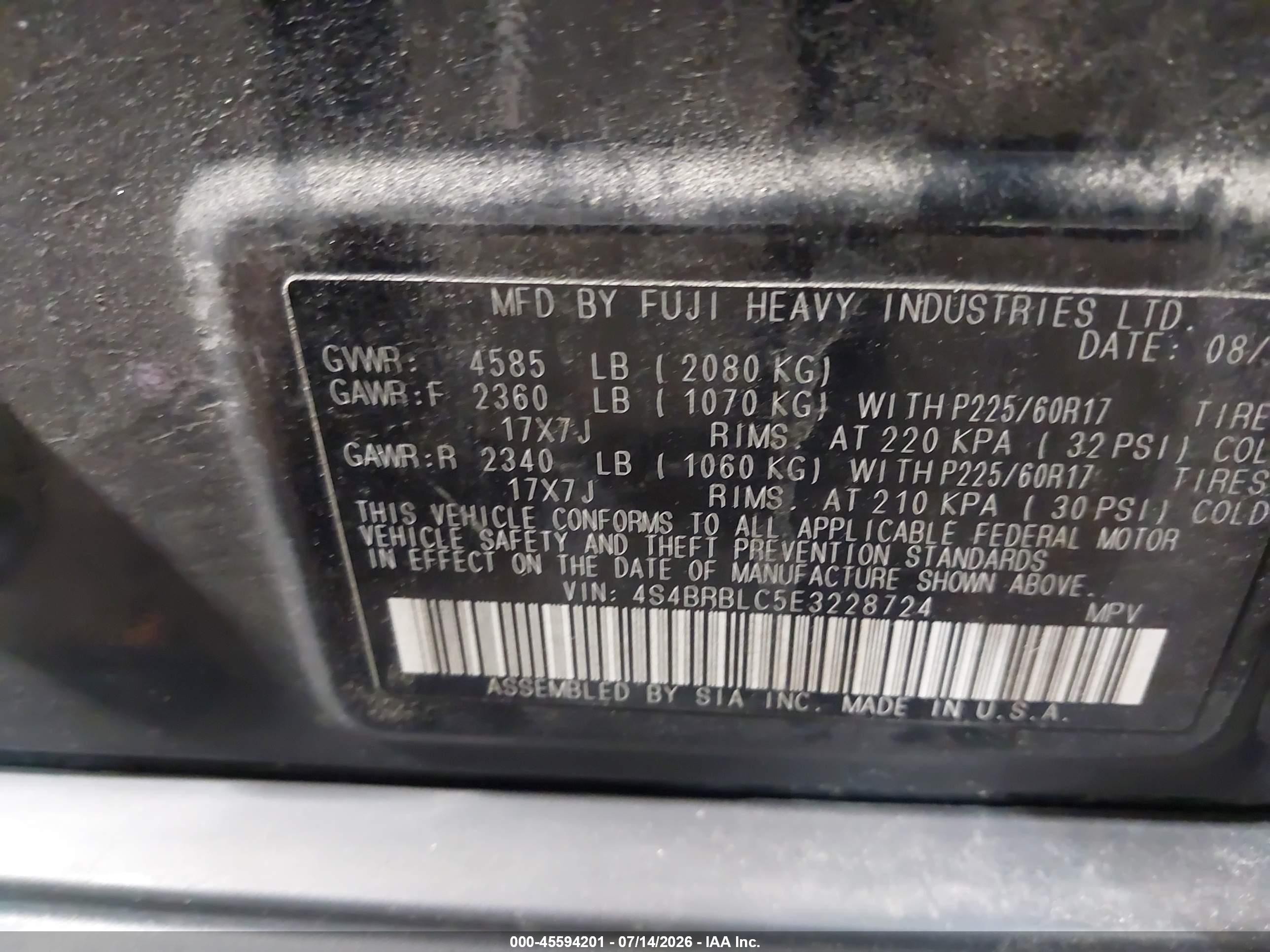 2014 Subaru Outback 2.5i Limited Black vin: 4S4BRBLC5E3228724