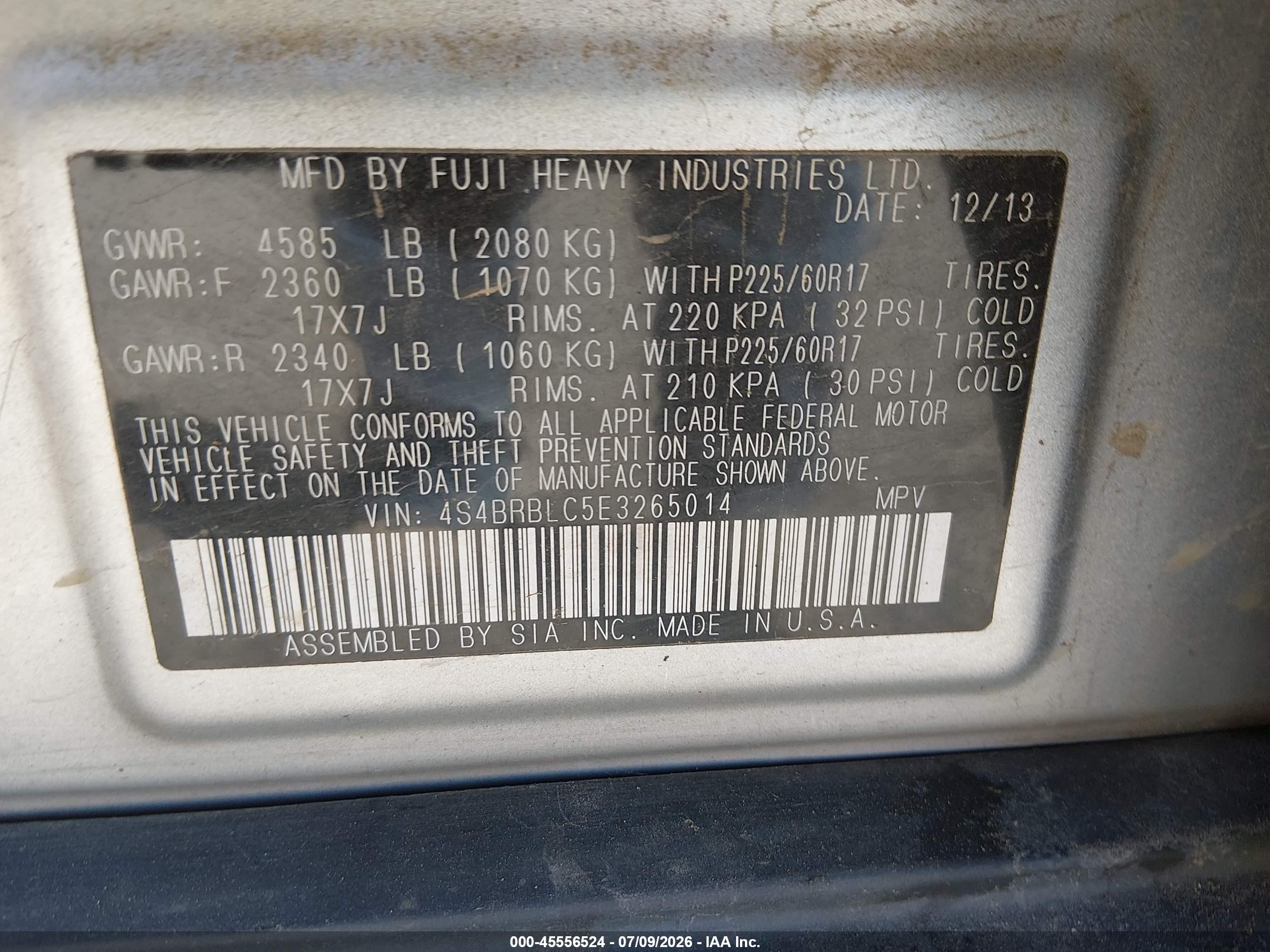 2014 Subaru Outback 2.5i Limited Silver vin: 4S4BRBLC5E3265014