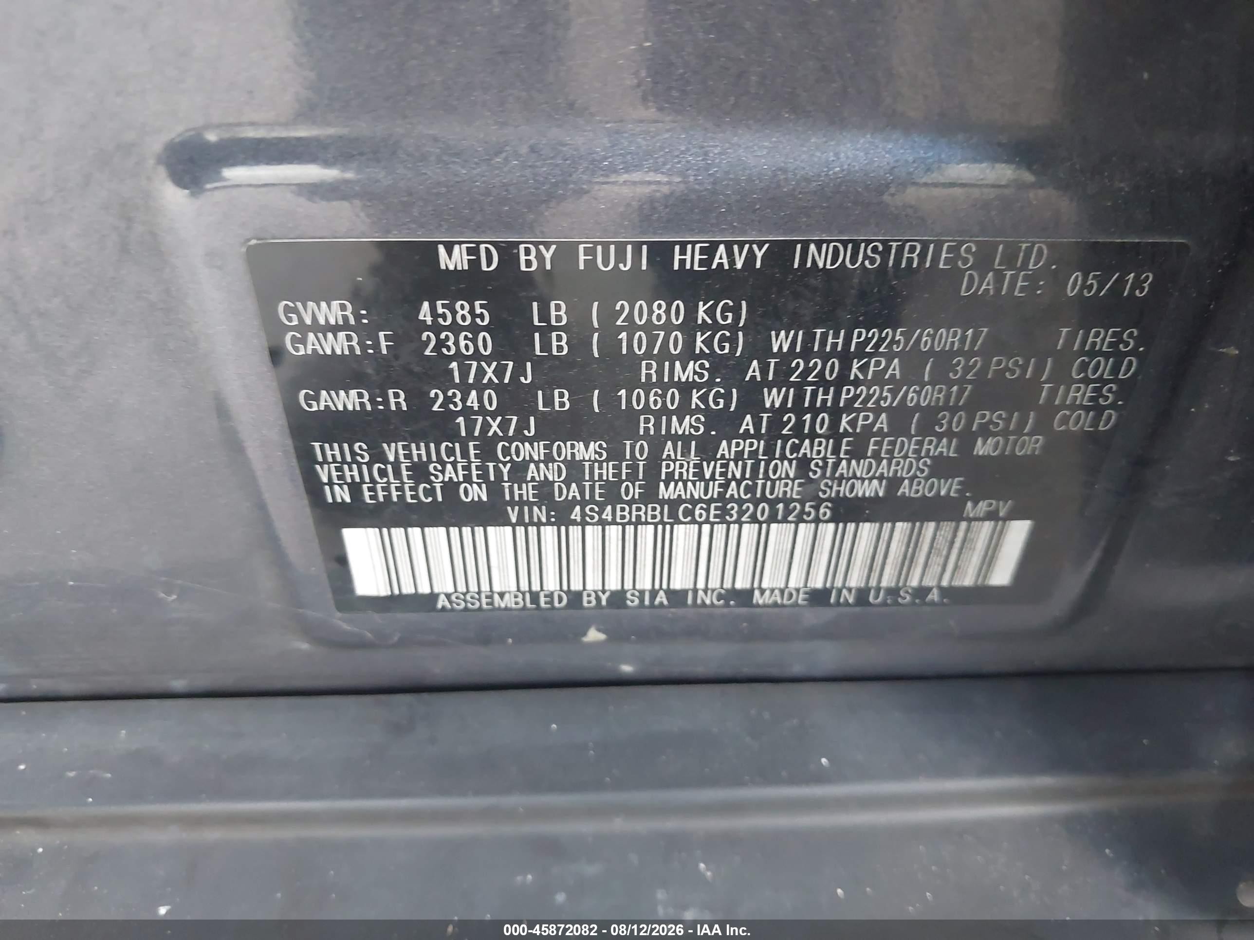 2014 Subaru Outback 2.5i Limited Gray vin: 4S4BRBLC6E3201256