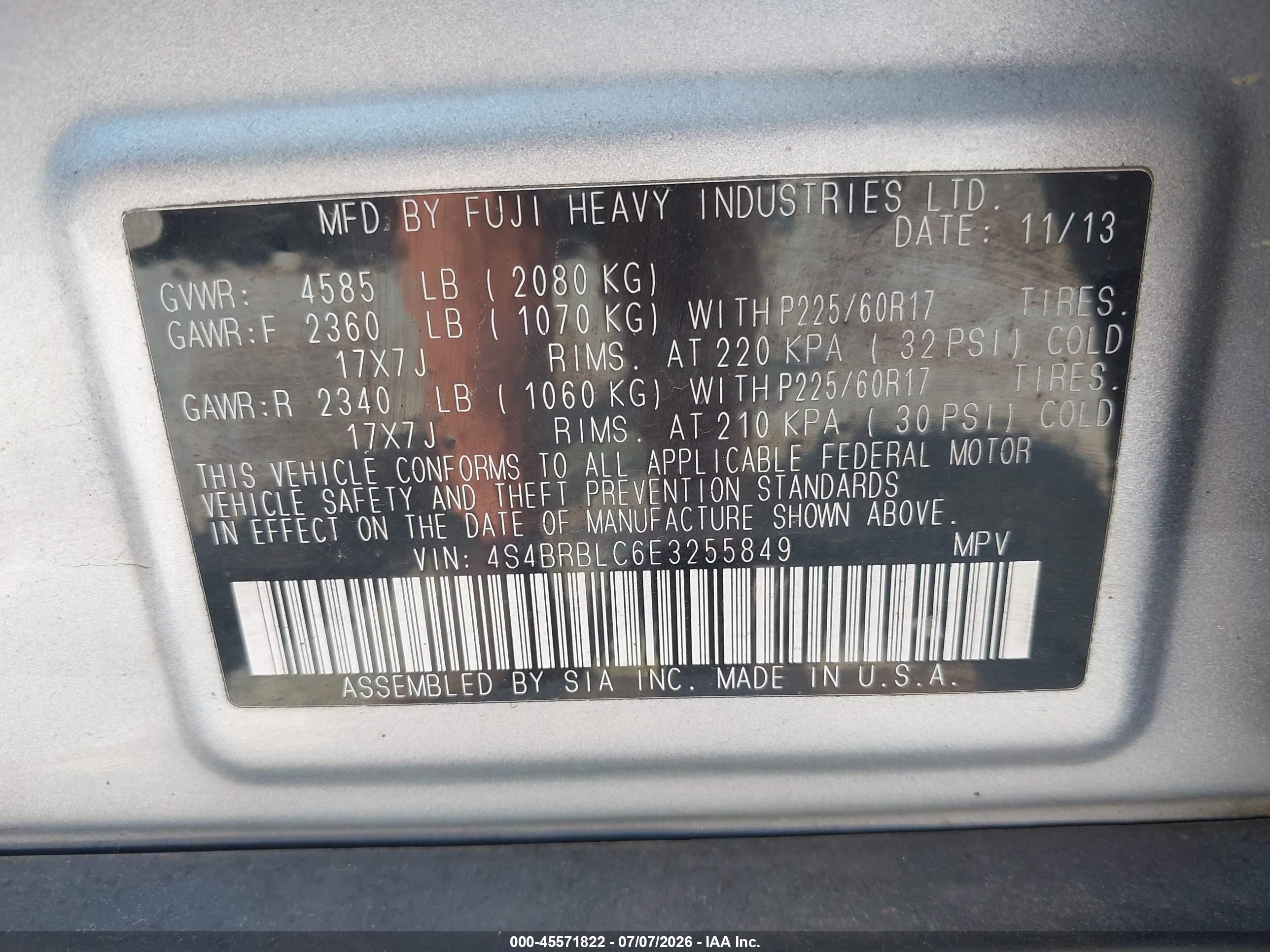2014 Subaru Outback 2.5i Limited Silver vin: 4S4BRBLC6E3255849