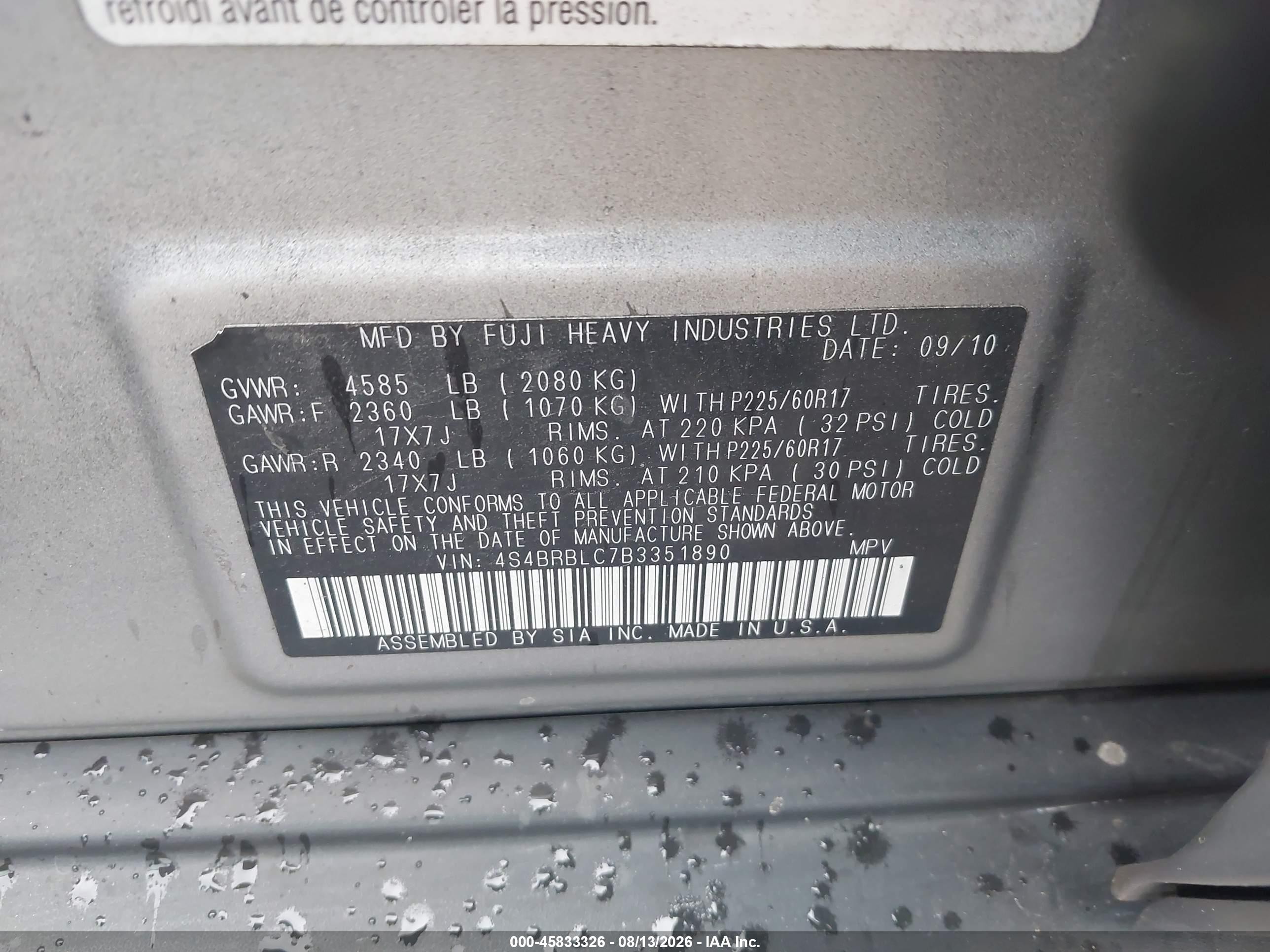 2011 Subaru Outback 2.5i Limited Silver vin: 4S4BRBLC7B3351890