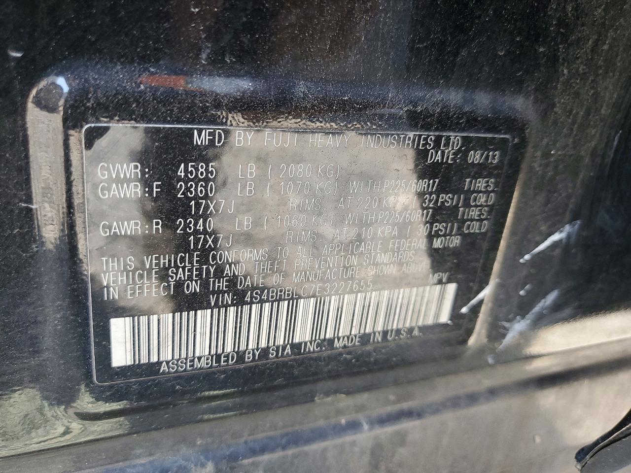 2014 Subaru Outback 2.5i Limited Black vin: 4S4BRBLC7E3227655
