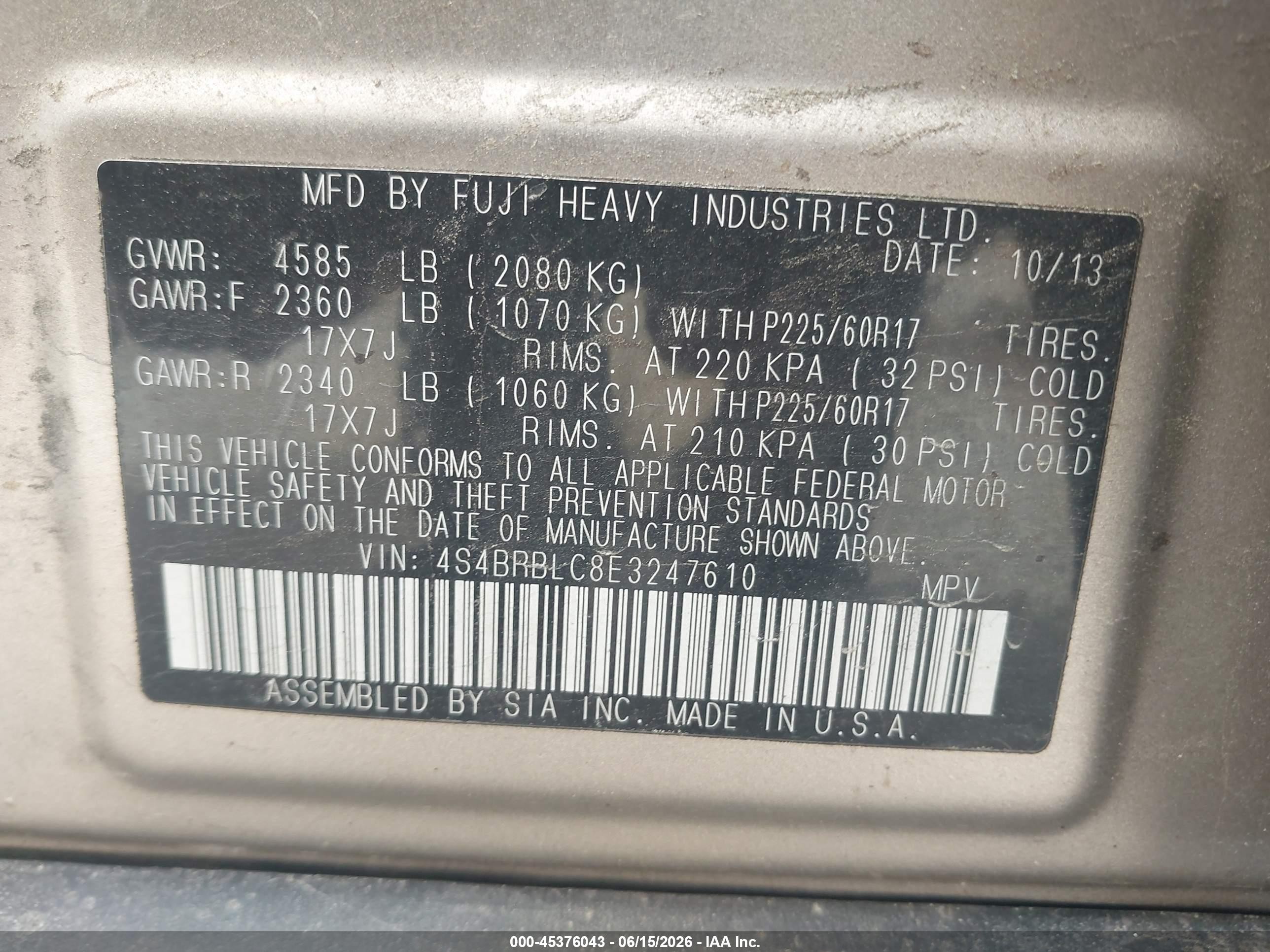 2014 Subaru Outback 2.5i Limited Silver vin: 4S4BRBLC8E3247610