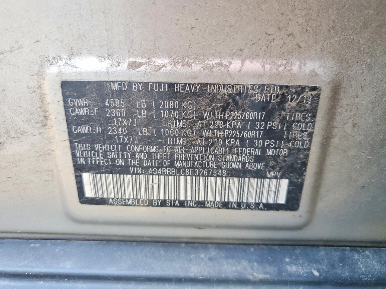2014 Subaru Outback 2.5i Limited Золотой vin: 4S4BRBLC8E3267548