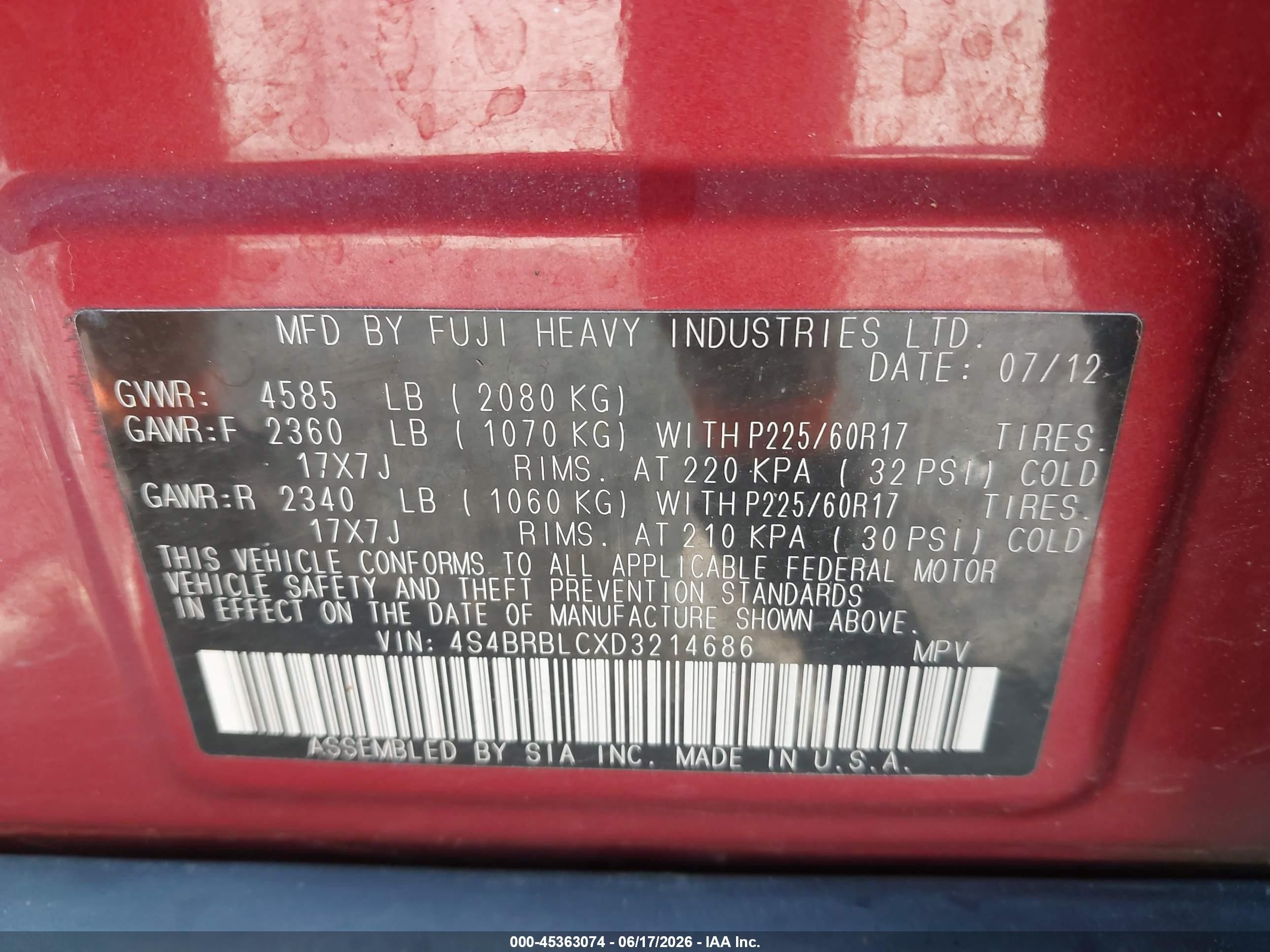 2013 Subaru Outback 2.5i Limited Красный vin: 4S4BRBLCXD3214686