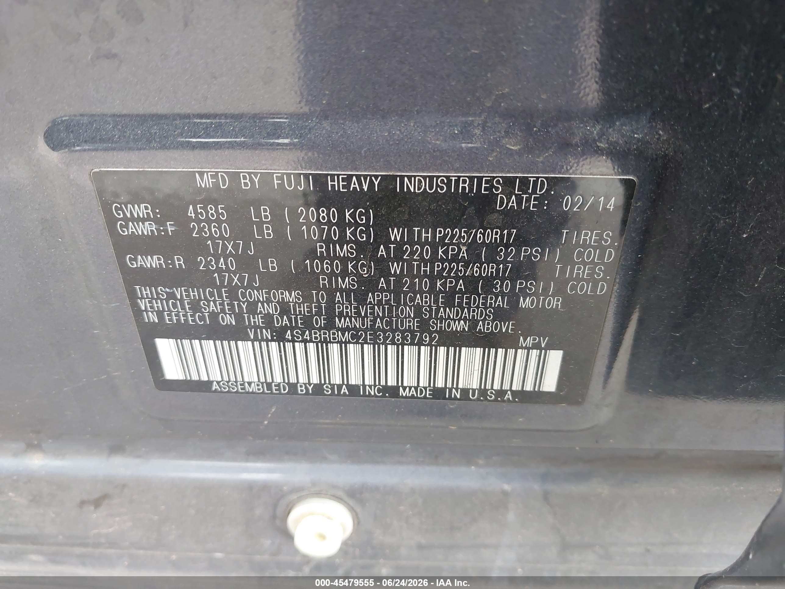 2014 Subaru Outback 2.5i Limited Gray vin: 4S4BRBMC2E3283792