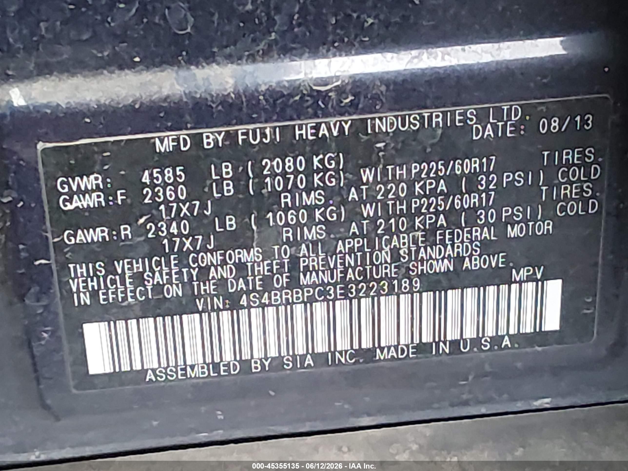 2014 Subaru Outback 2.5i Limited Black vin: 4S4BRBPC3E3223189