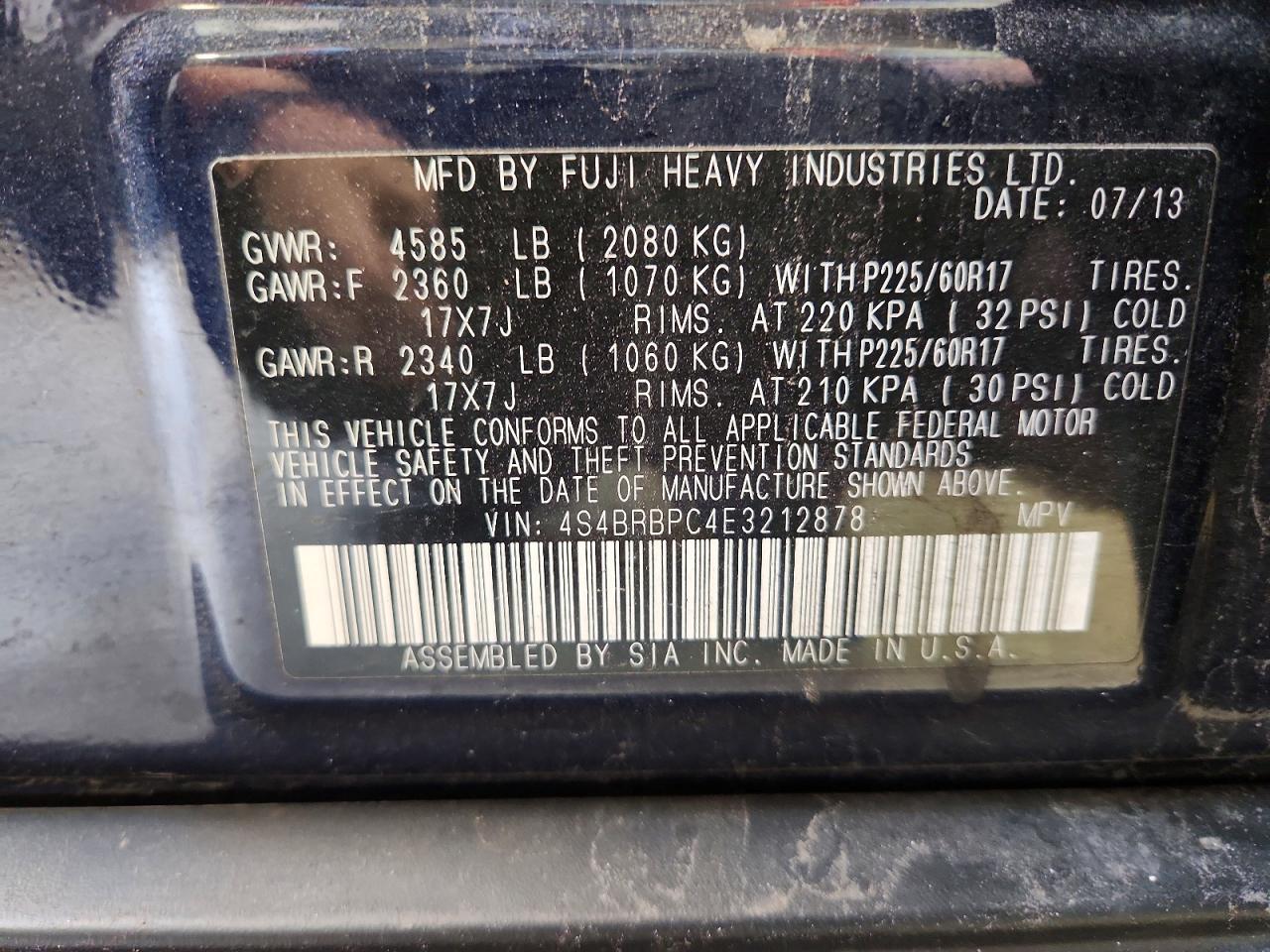 2014 Subaru Outback 2.5i Limited Blue vin: 4S4BRBPC4E3212878